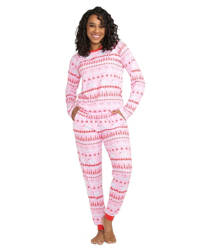 Women's Pink Polar Party Crew Neck Pajama Set
