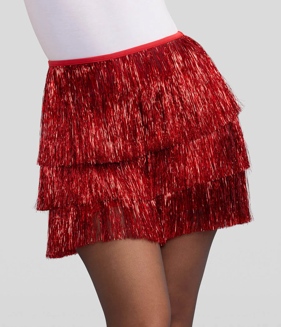 Women's Red Tinsel Fringe Shorts