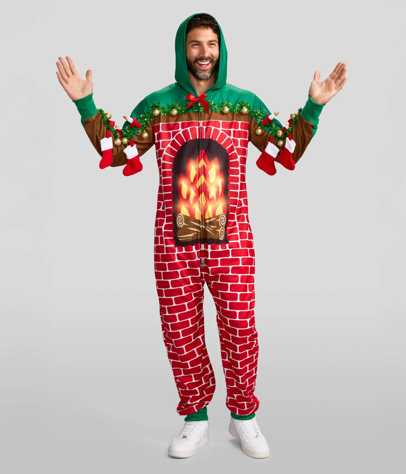 Men's Festive Fireplace Light Up Jumpsuit