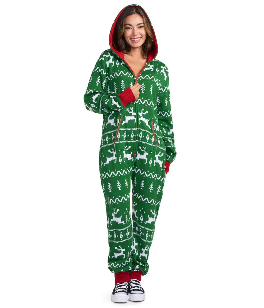 Women's Green Fair Isle Knit Jumpsuit