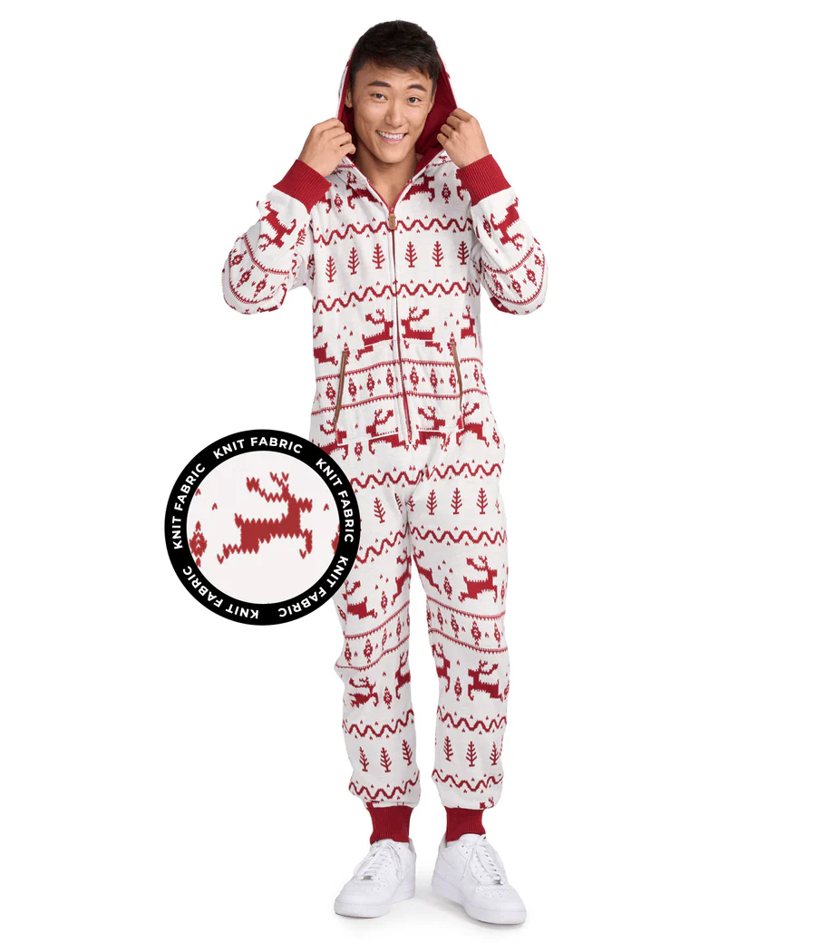 Men's Red and White Fair Isle Knit Jumpsuit