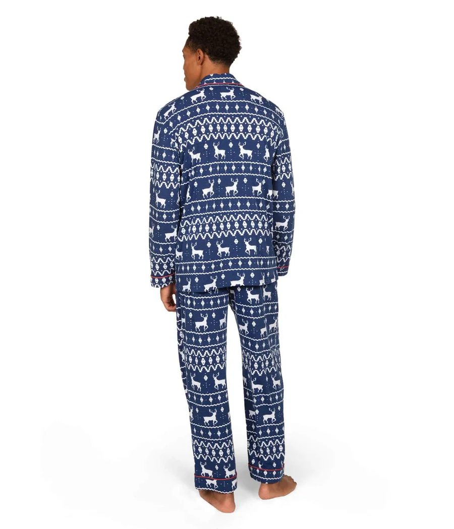 Men's Blue Reindeer Lapel Pajama Set