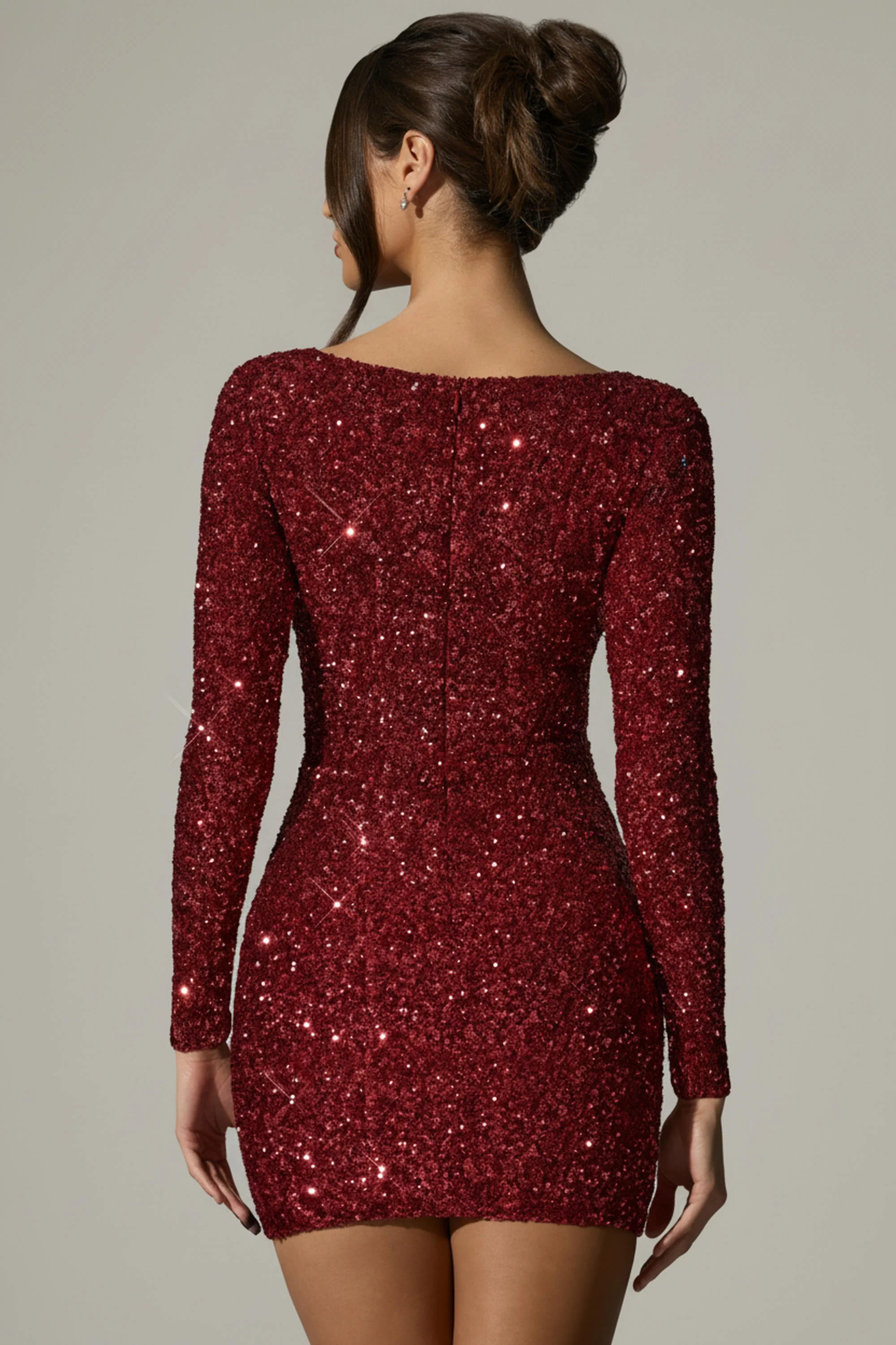 Embellished Sweetheart-Neck Mini Dress in Red