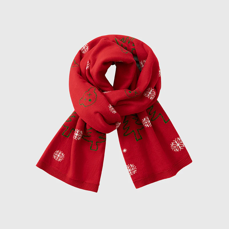 Textured Ribbed Knit Christmas Scarf