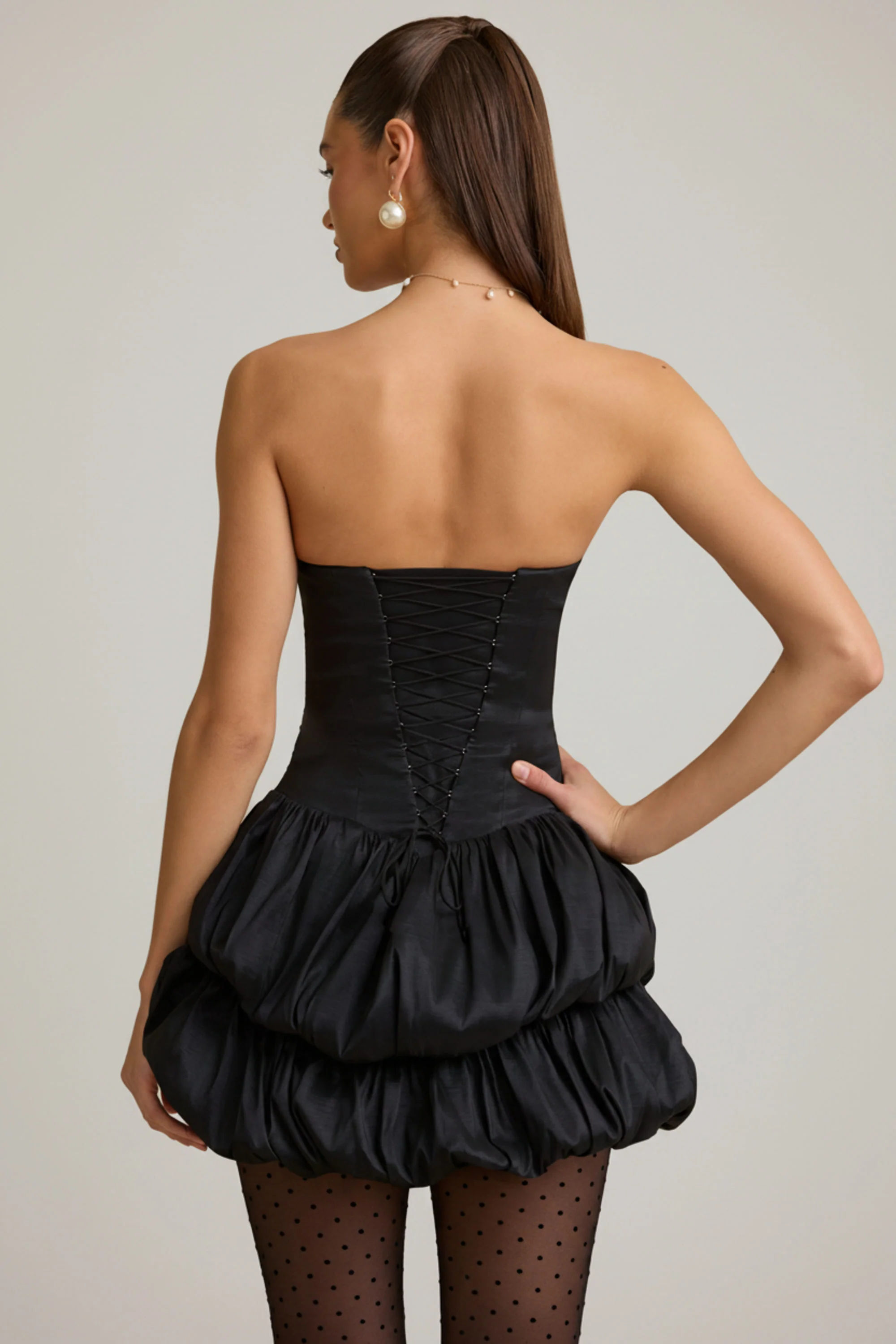 Layered Bubble Hem Corset Mini Dress in Black