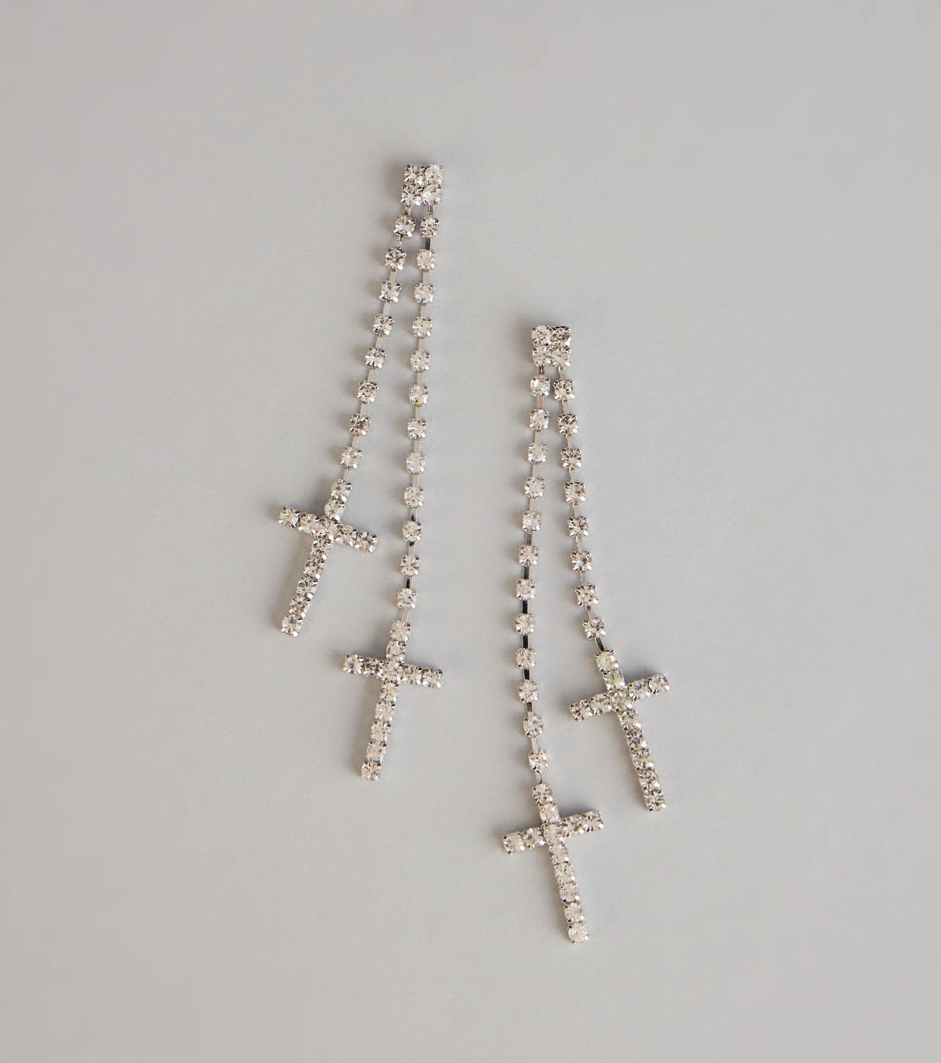 Sleek Sparkle Rhinestone Cross Linear Earrings