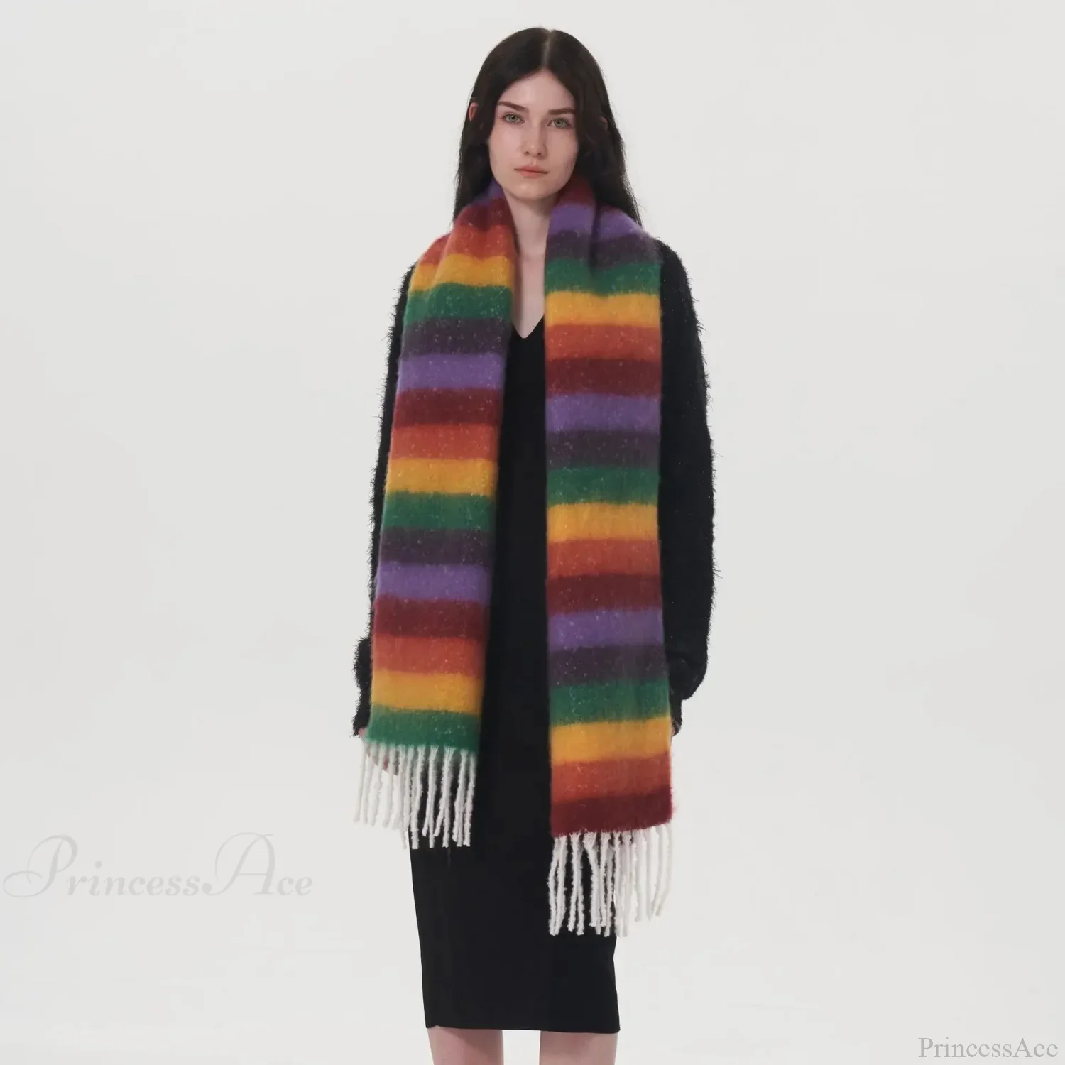 Rainbow Striped Thick Muffler Scarf for Autumn/Winter Warmth