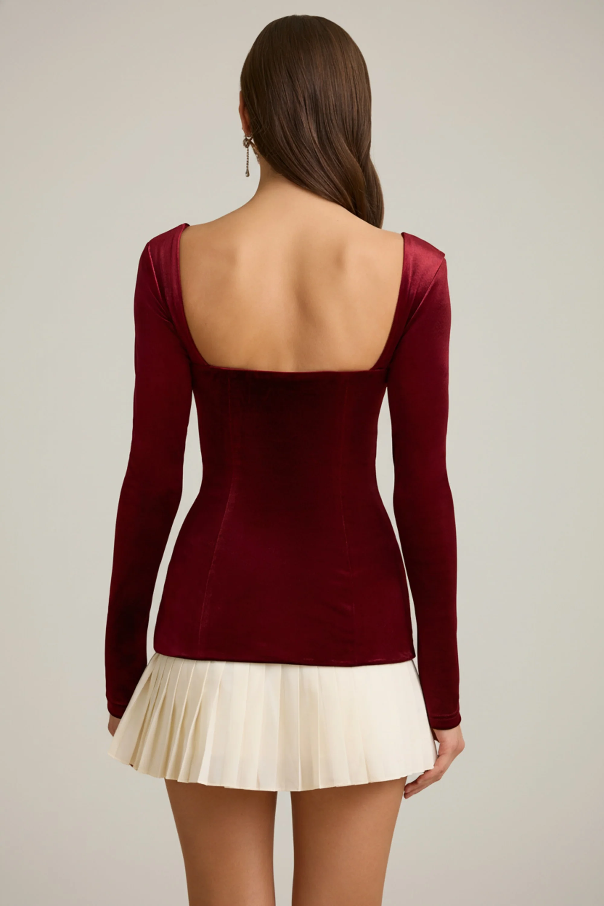 Layered Pleated Corset Mini Dress in Wine Red
