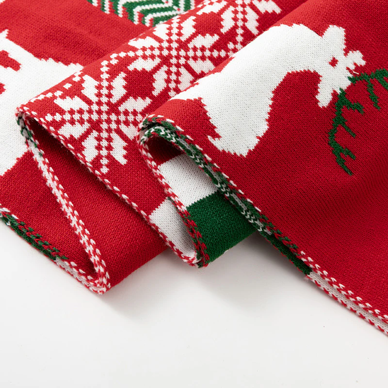 Textured Ribbed Knit Christmas Scarf