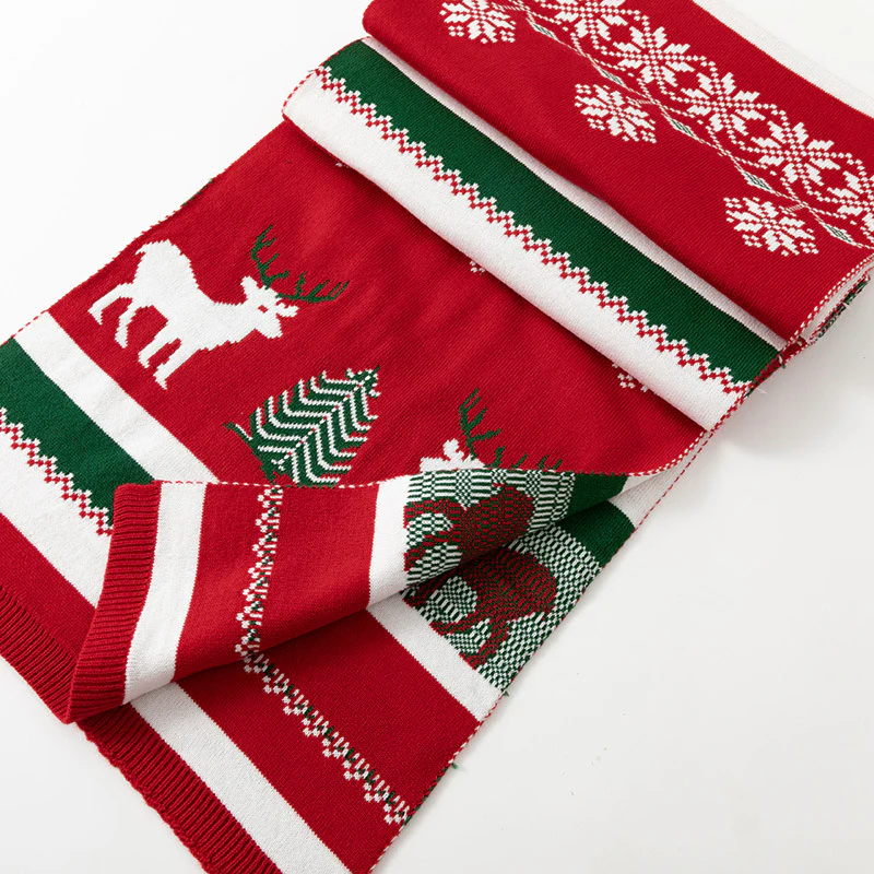Textured Ribbed Knit Christmas Scarf