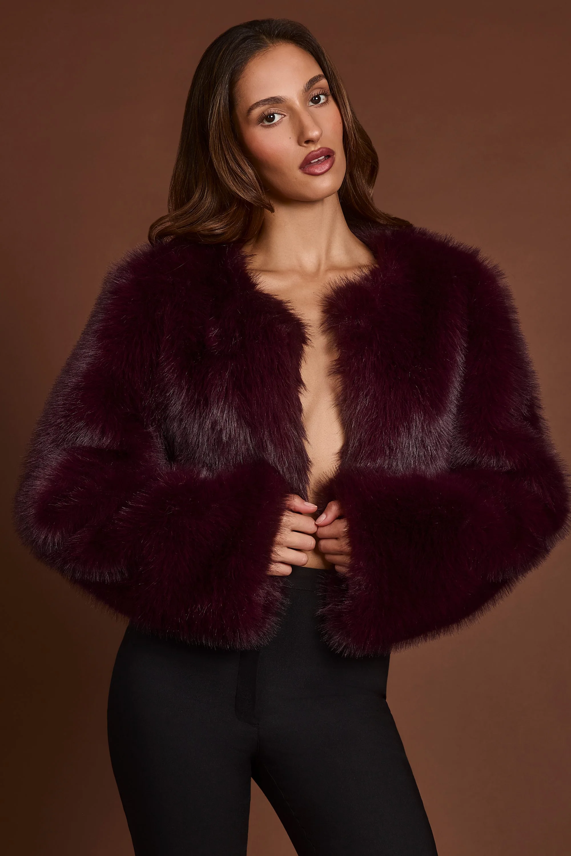 Faux Fur Cropped Bolero in Wine