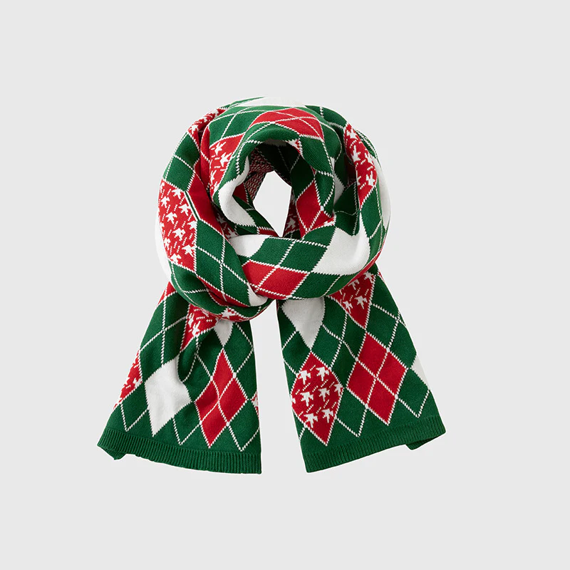 Textured Ribbed Knit Christmas Scarf