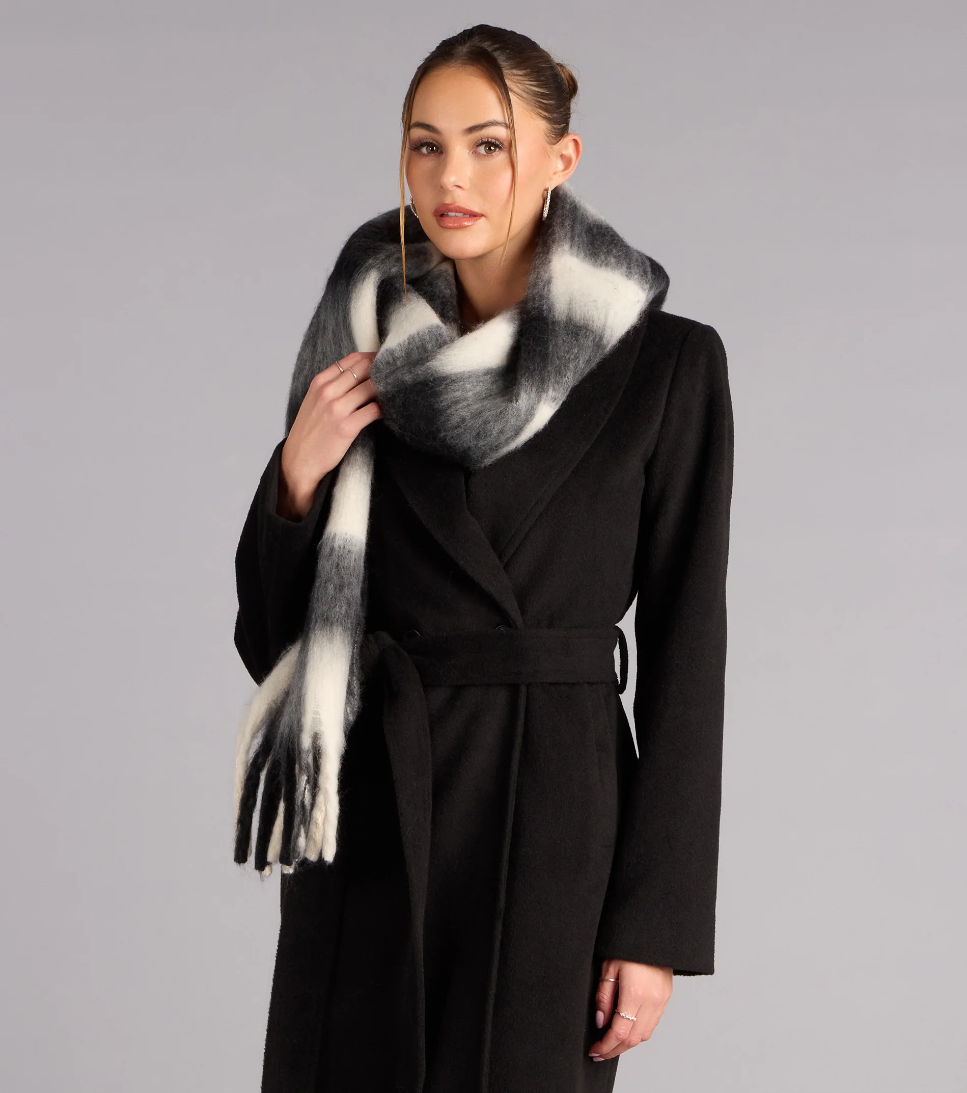 Cozy Moment Plaid Fringe Scarf