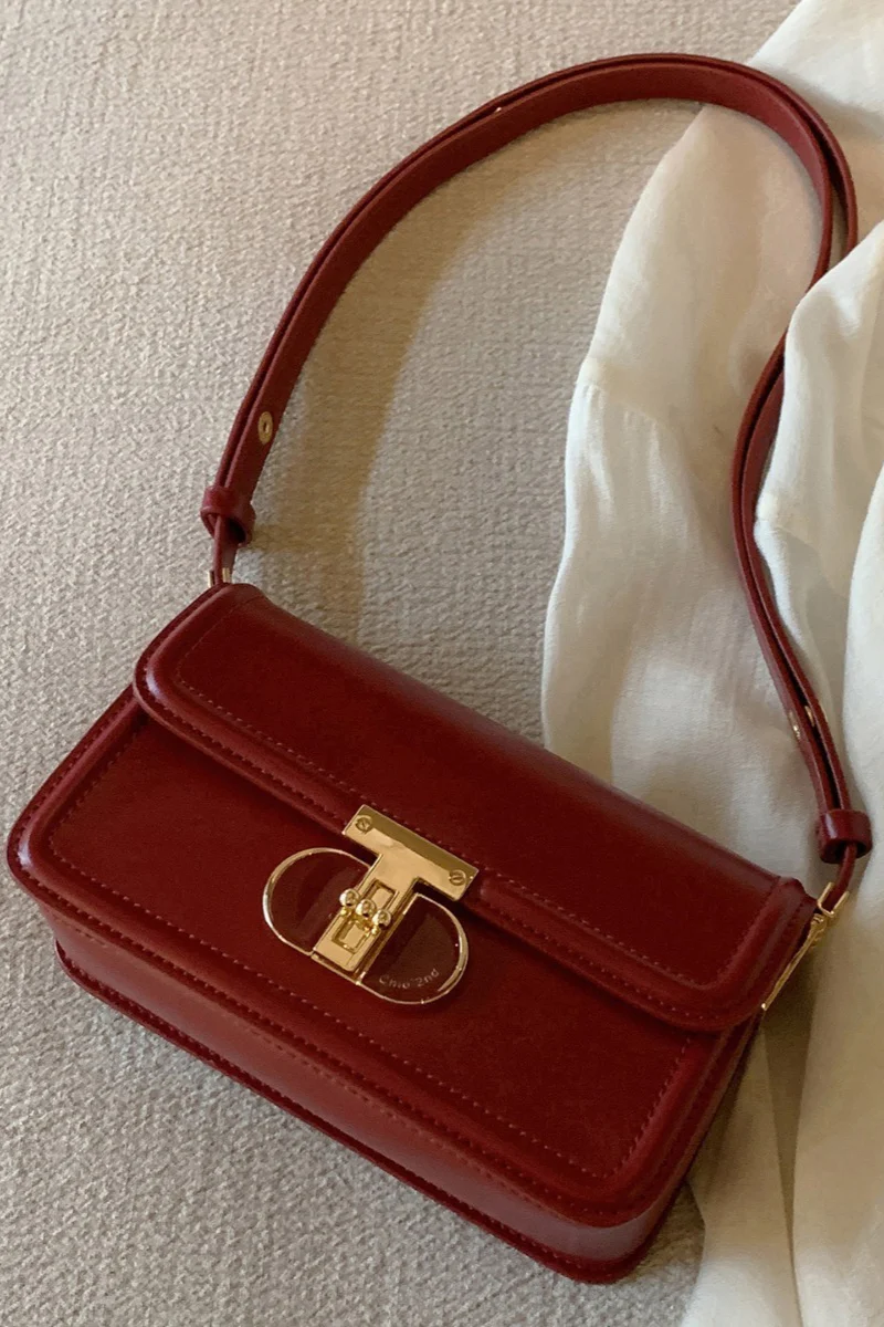 Wine Red Structured Mini Square Shoulder Crossbody Bag