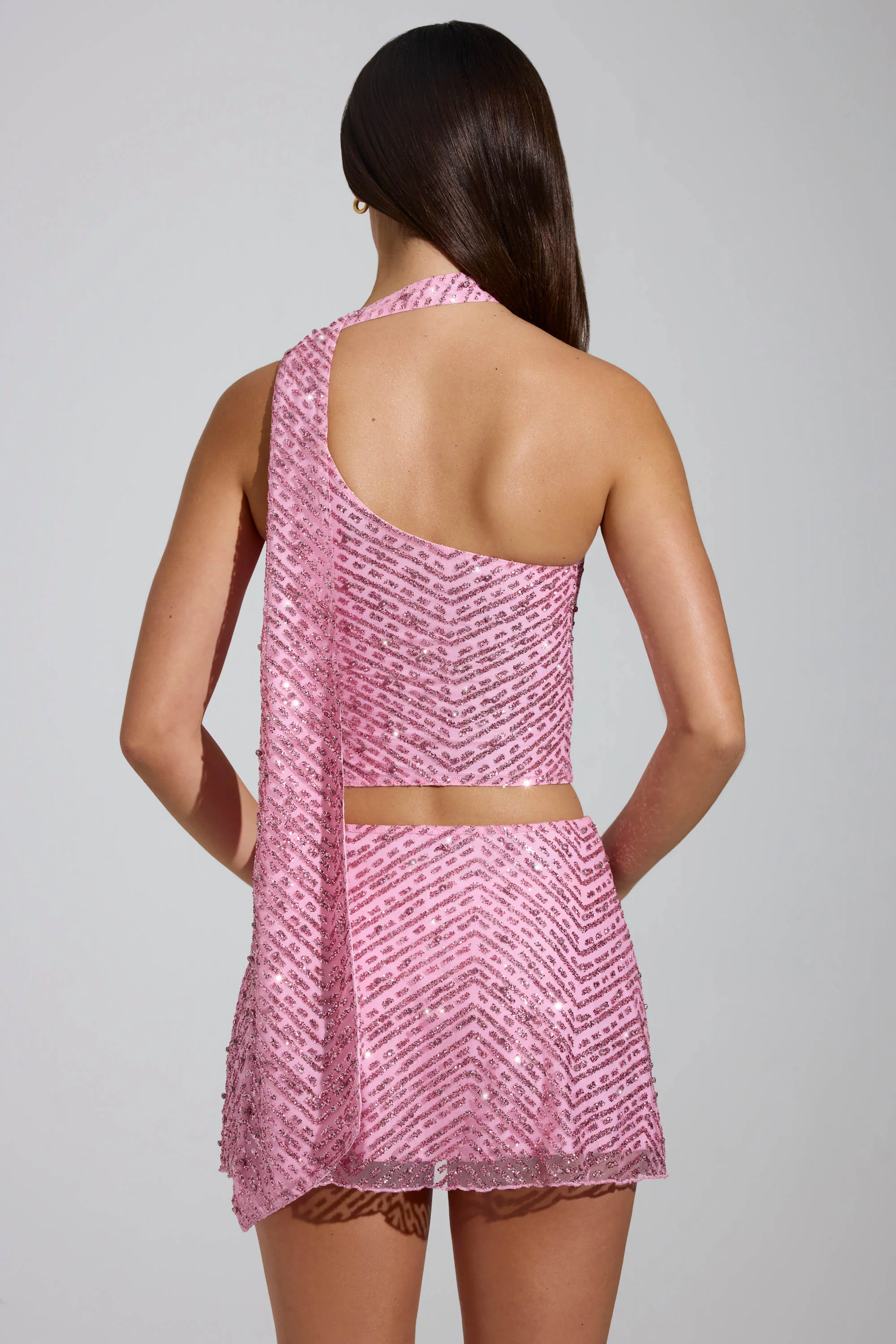 Embellished Low-Rise A-Line Micro Mini Skirt in Pink