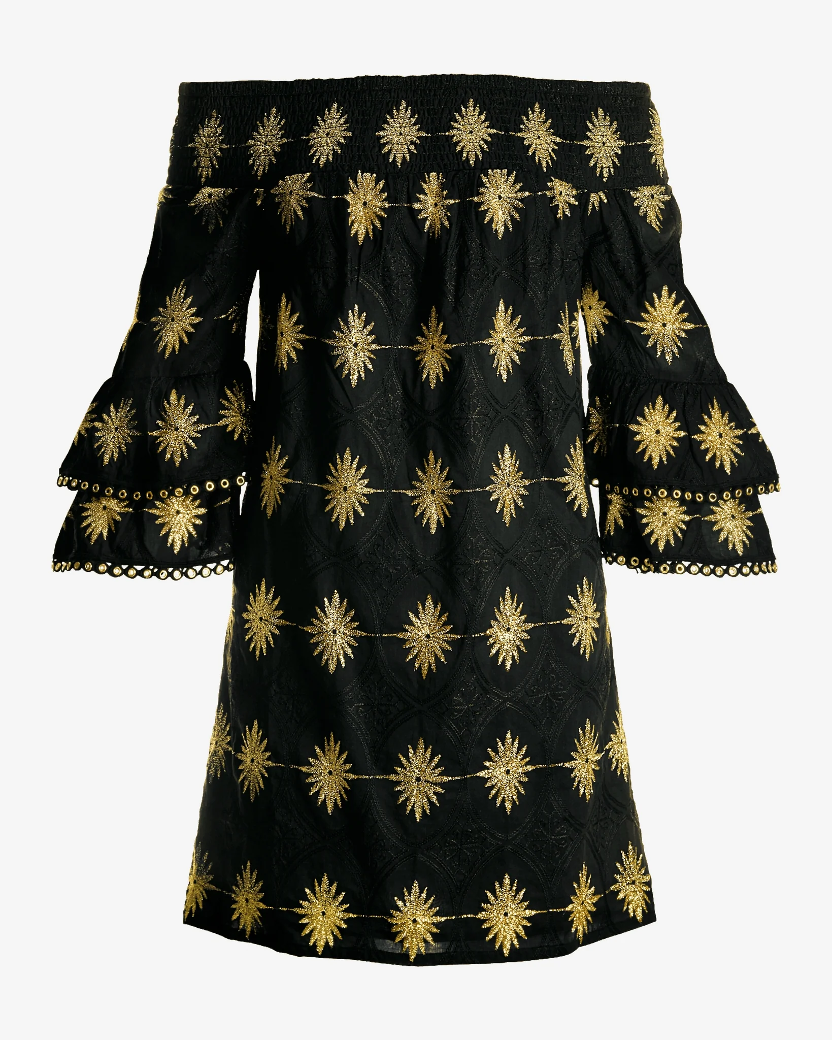 Metallic Detail Off-The-Shoulder Dress Black/Gold