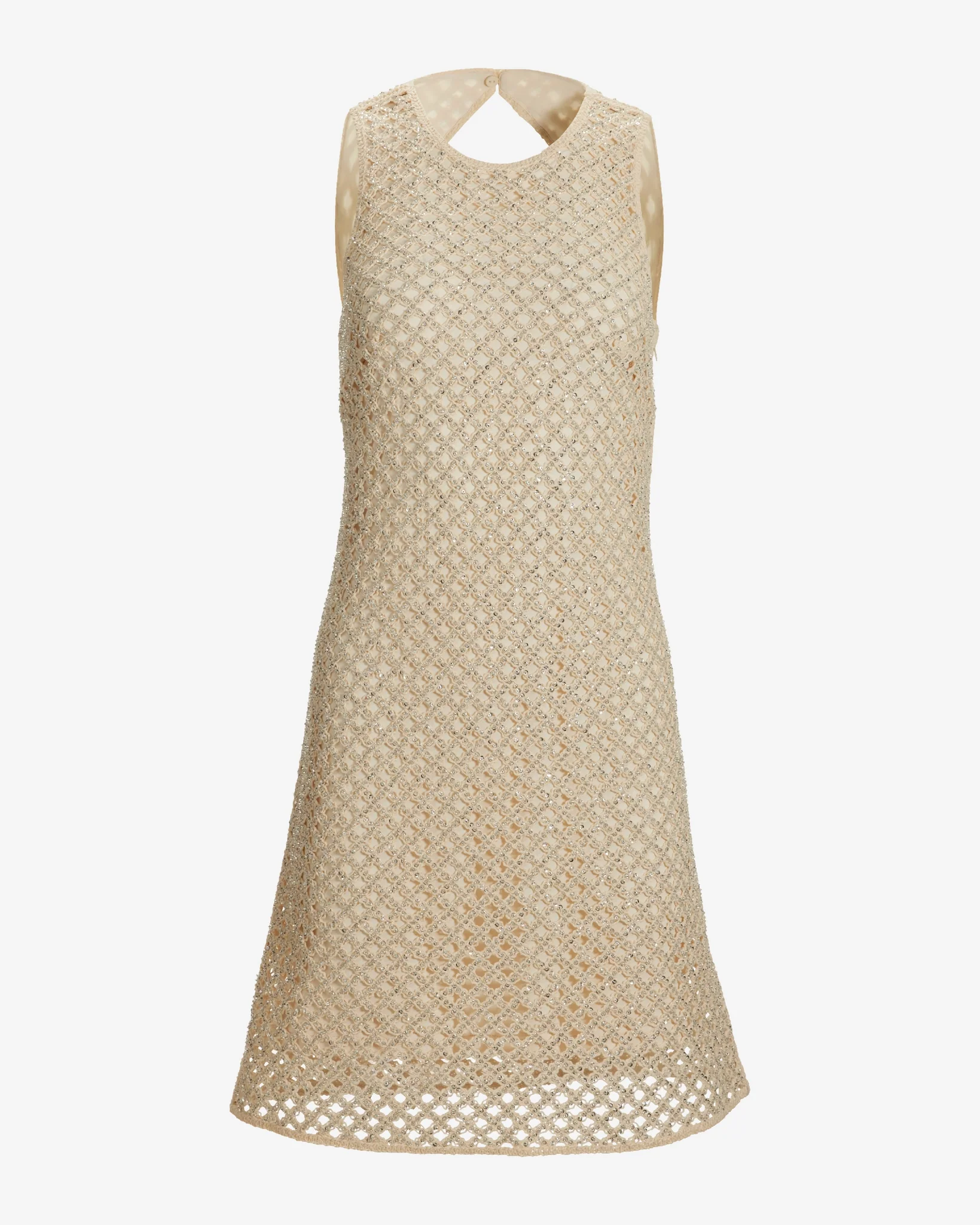 Sequin Embellished Crochet Sheath Dress Neutral