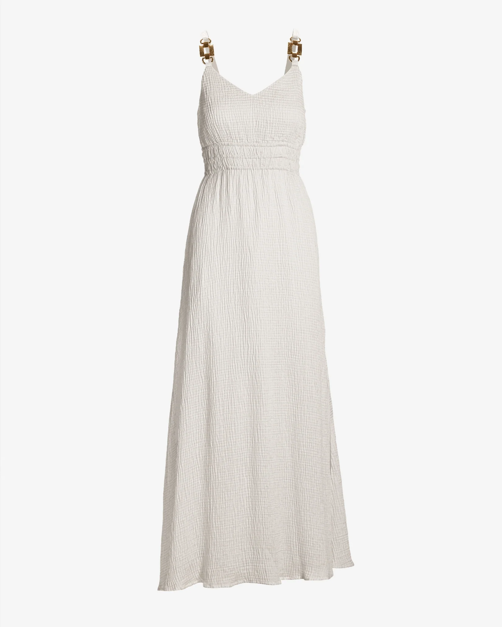 Hardware Detail Luxe Gauze Maxi Dress Off White