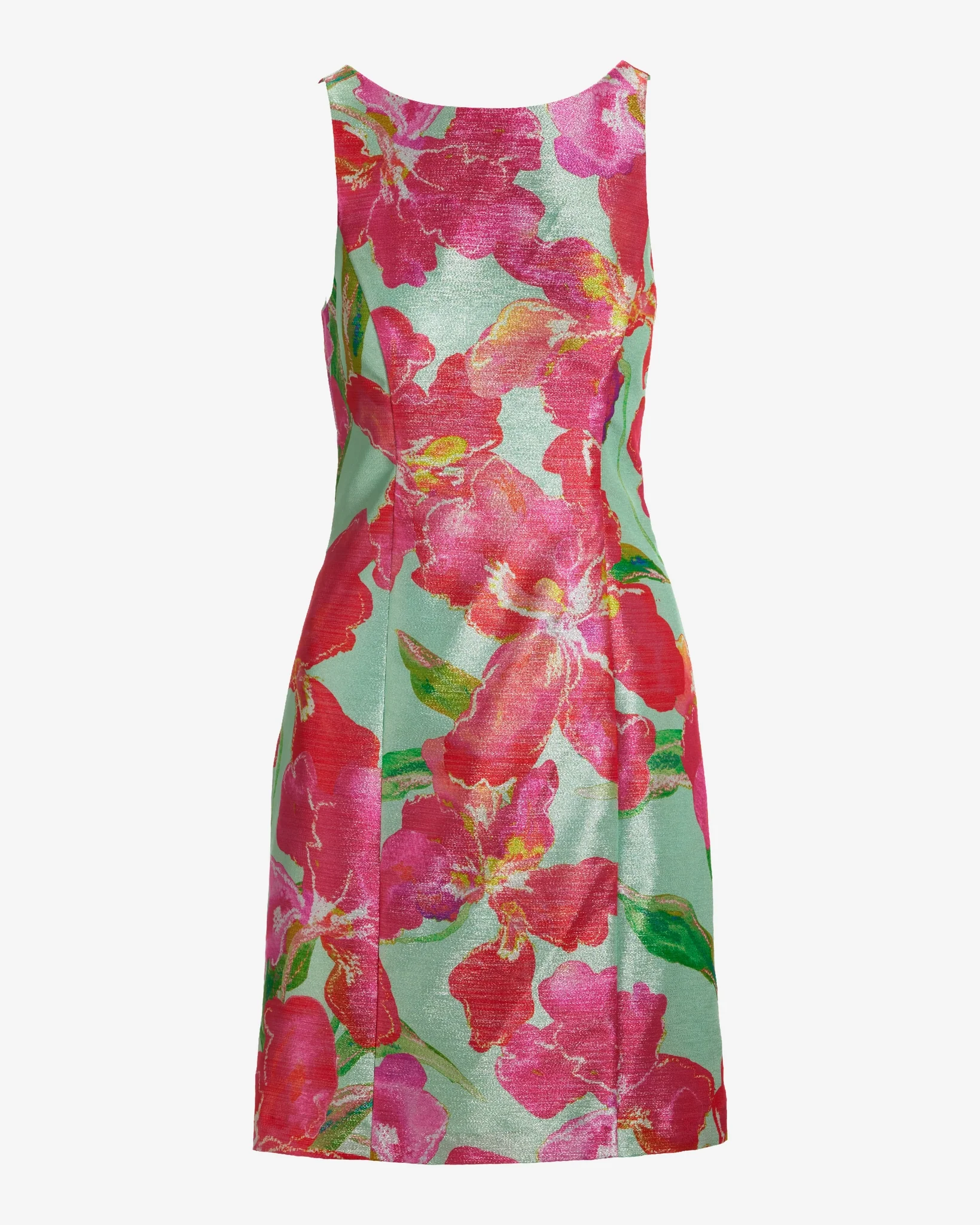 Exploded Floral Print Sheen A Line Dress Pink Multi