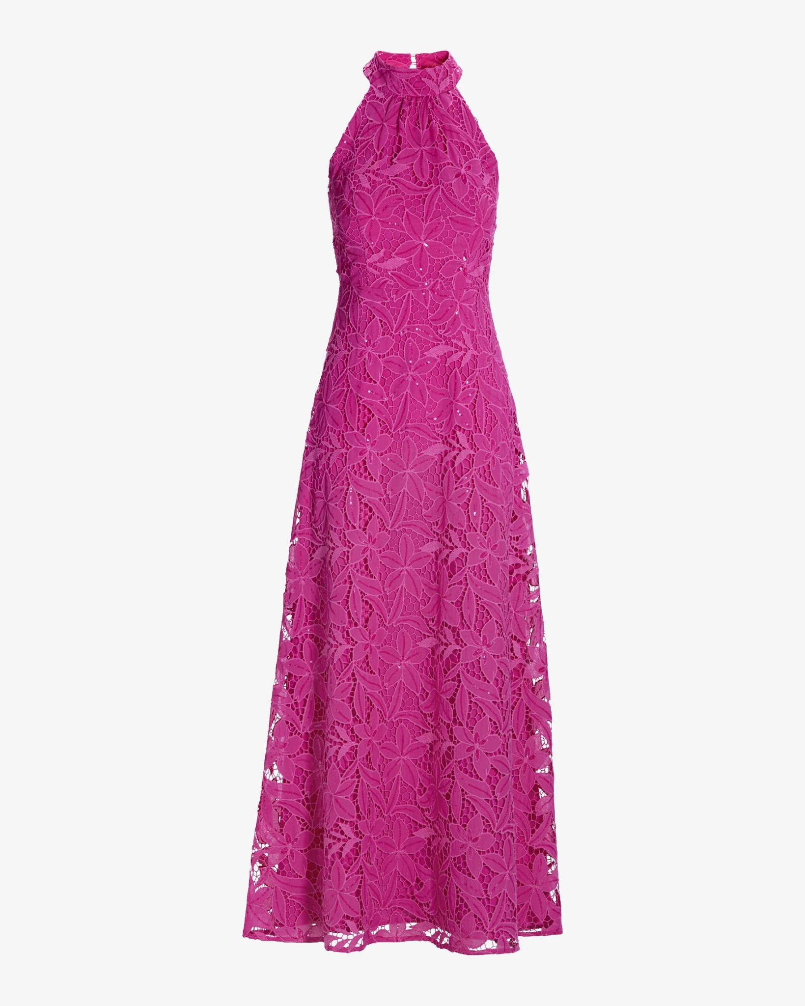 Sequin Lace Halter Neck Maxi Dress Raspberry Rose