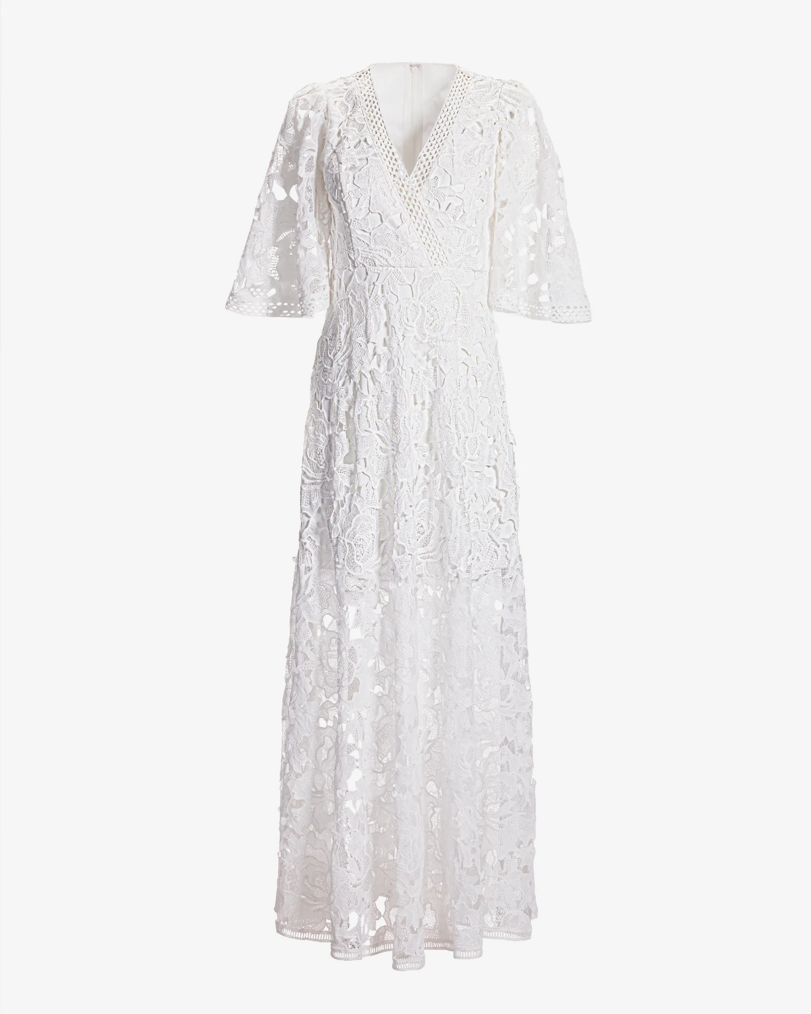 Lace Flounce Sleeve Maxi Dress White