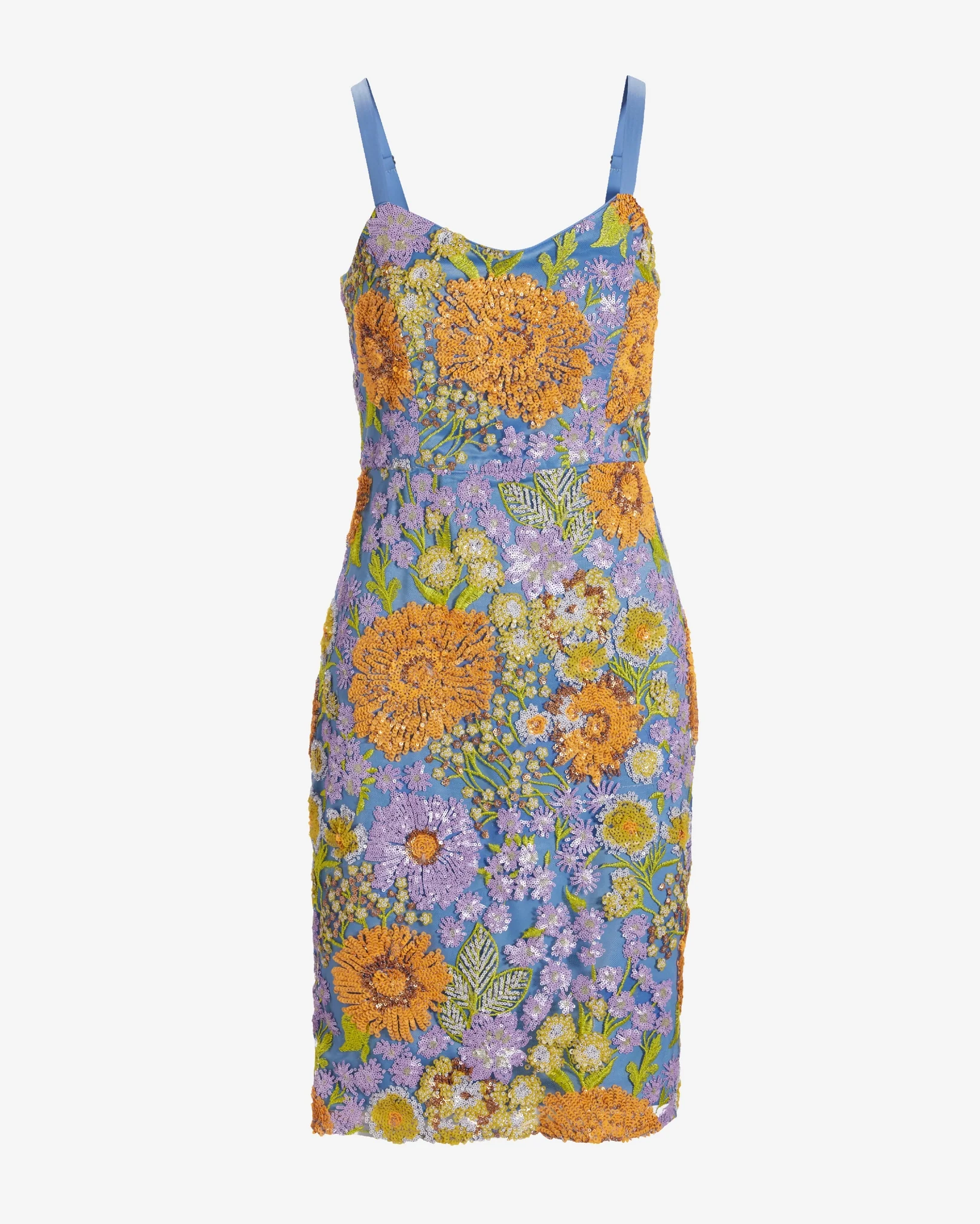 Multicolored Floral Sequin Mesh Sheath Dress Purple Multi