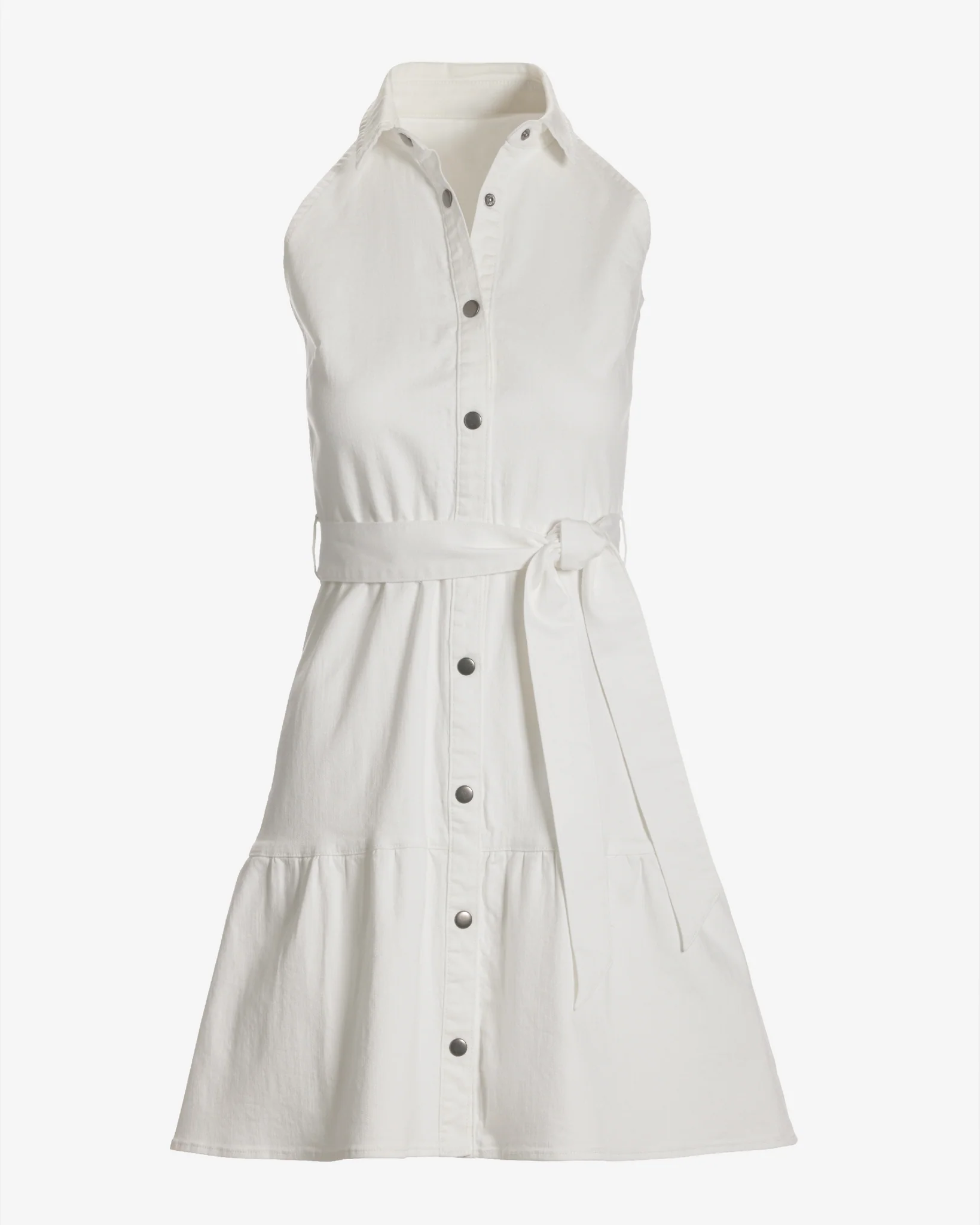Collared Denim A Line Dress White