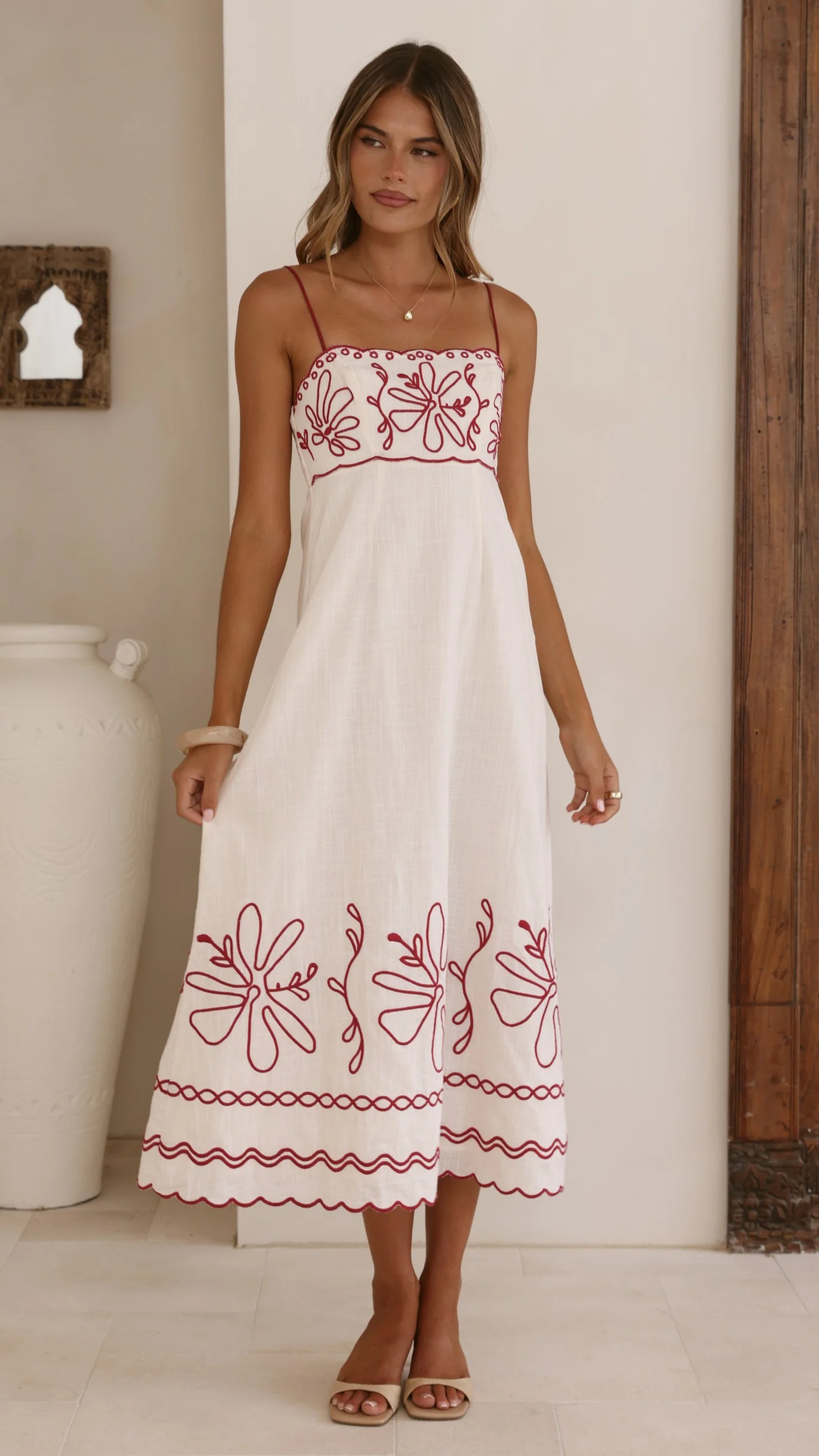 Mira Maxi Dress - Cream/Red