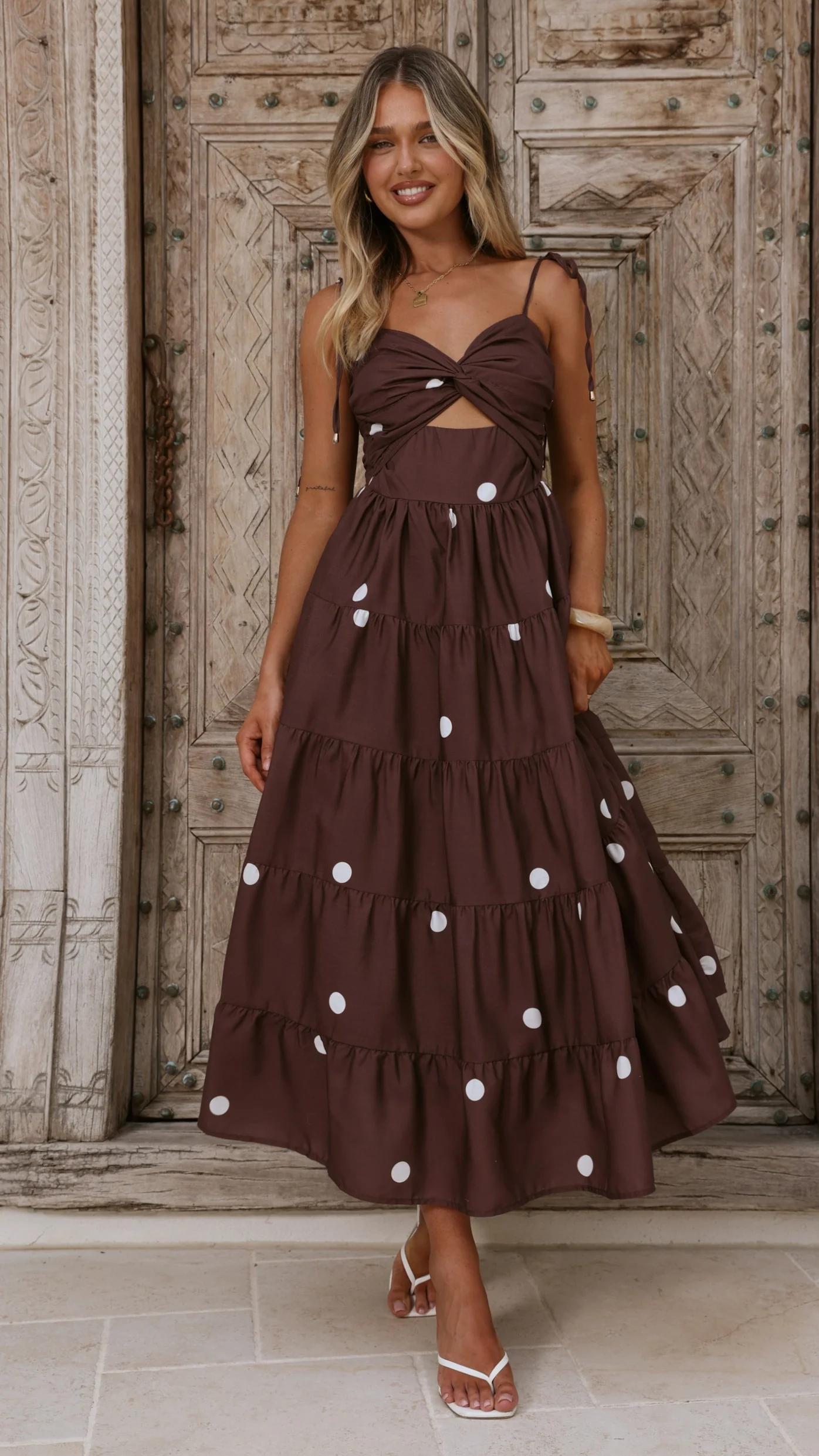 Kiana Midi Dress - Chocolate Polka