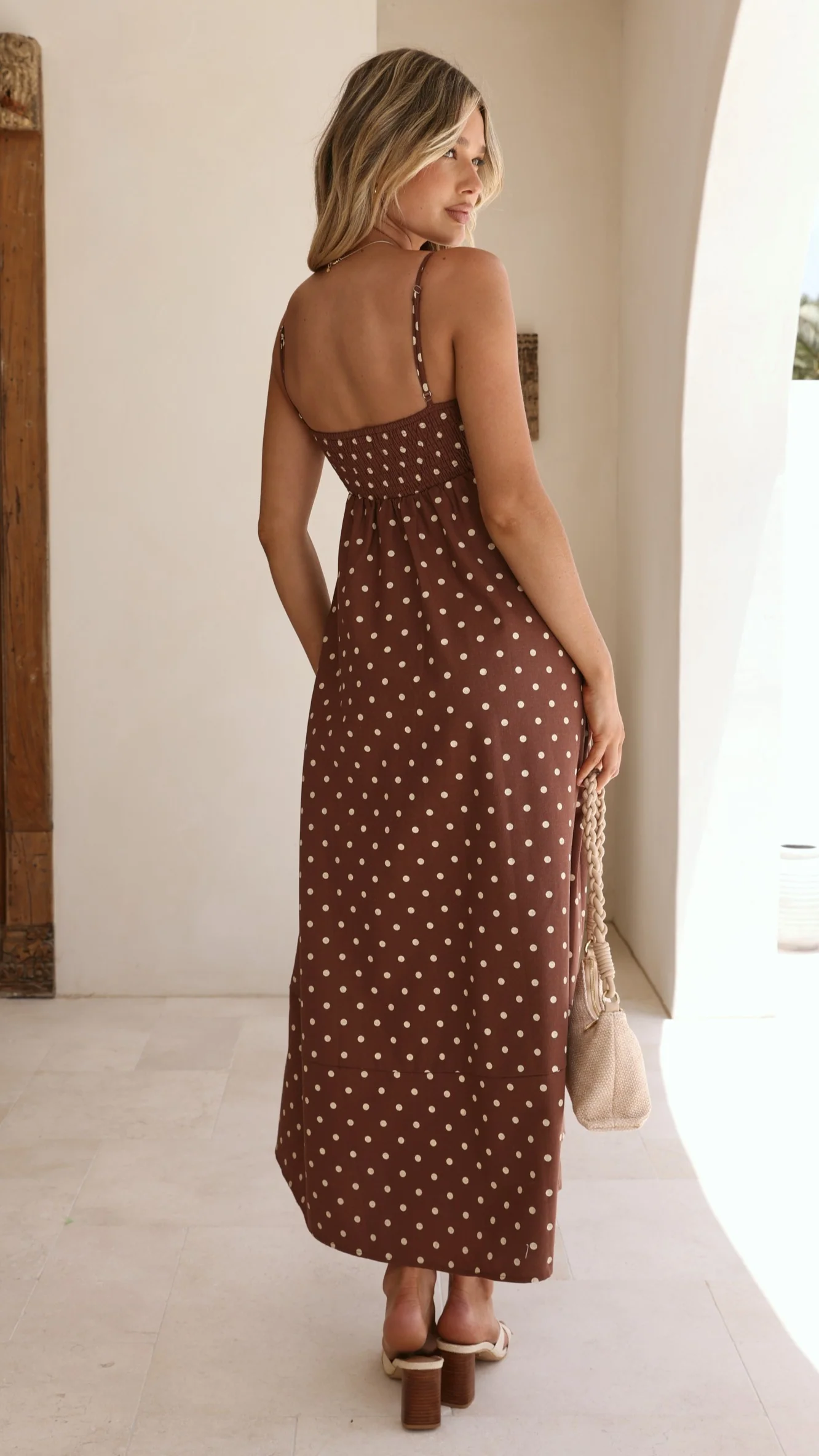 Elie Maxi Dress - Chocolate/Cream Polka Dot