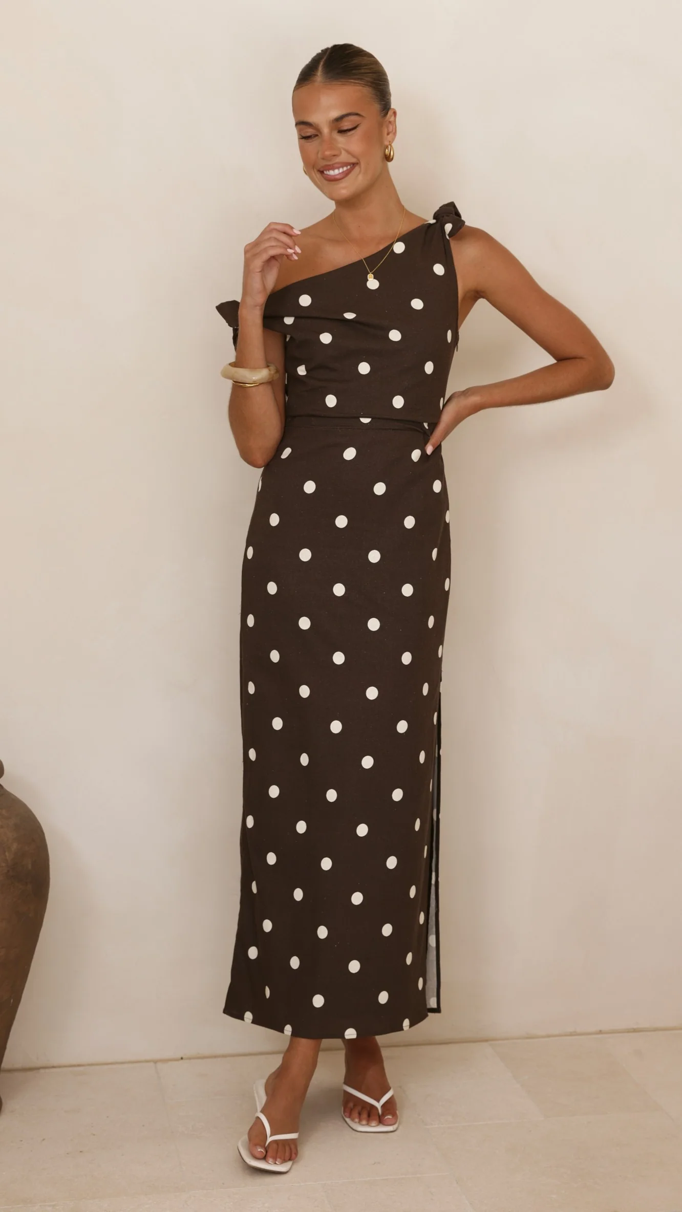 Simone Maxi Dress - Brown Polka Dot