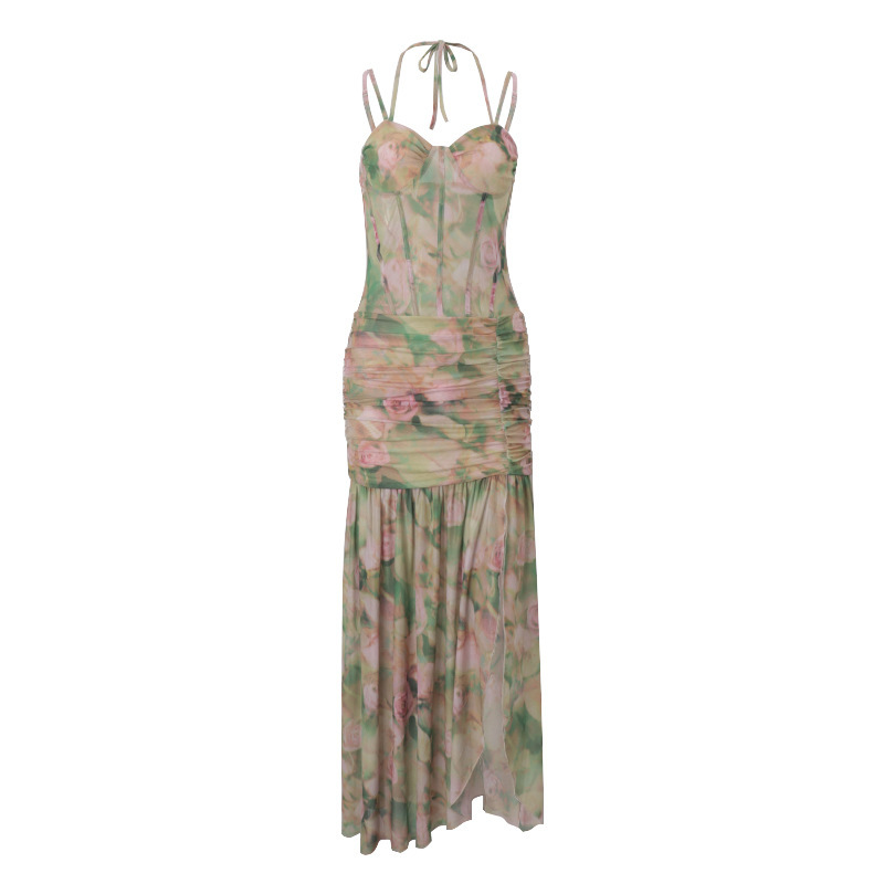 Floral Halter Corset Maxi Dress