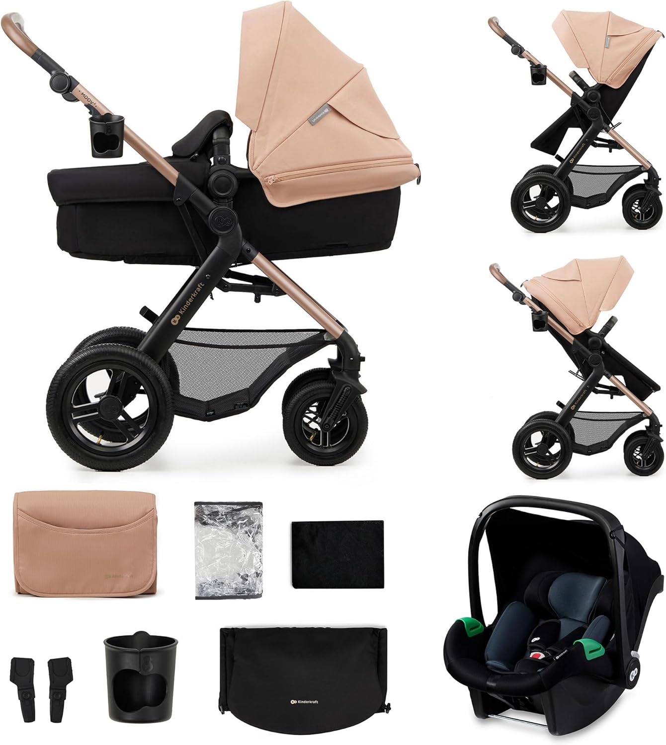 Kinderkraft MOOV2 Silla de Coche 3 en 1, EVA, Mink PRO I-Size, Sistema de Viaje, Cochecito para Bebé, Silla de Paseo, Plegable, para Recién Nacido, Desde el Nacimiento hasta los 3 Años, Gris