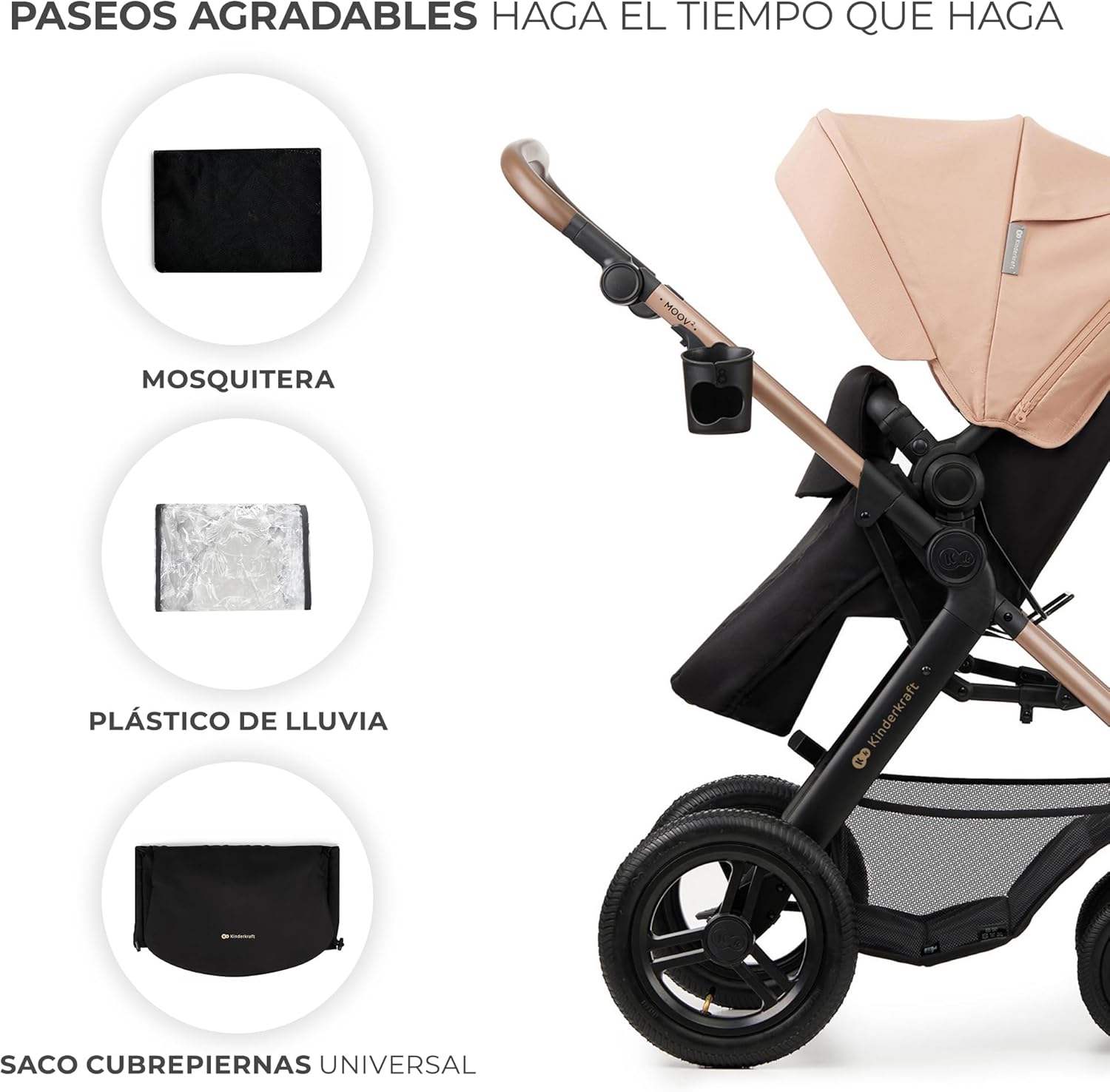 Kinderkraft MOOV2 Silla de Coche 3 en 1, EVA, Mink PRO I-Size, Sistema de Viaje, Cochecito para Bebé, Silla de Paseo, Plegable, para Recién Nacido, Desde el Nacimiento hasta los 3 Años, Gris