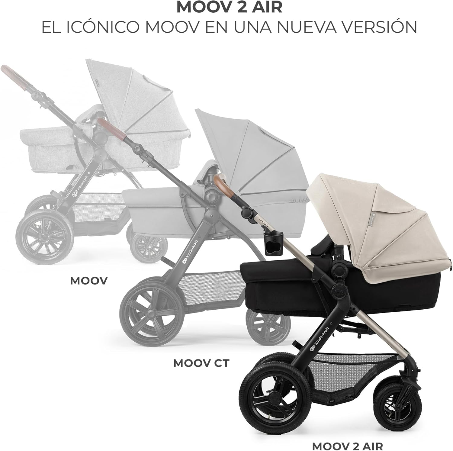 Kinderkraft MOOV2 Silla de Coche 3 en 1, EVA, Mink PRO I-Size, Sistema de Viaje, Cochecito para Bebé, Silla de Paseo, Plegable, para Recién Nacido, Desde el Nacimiento hasta los 3 Años, Gris