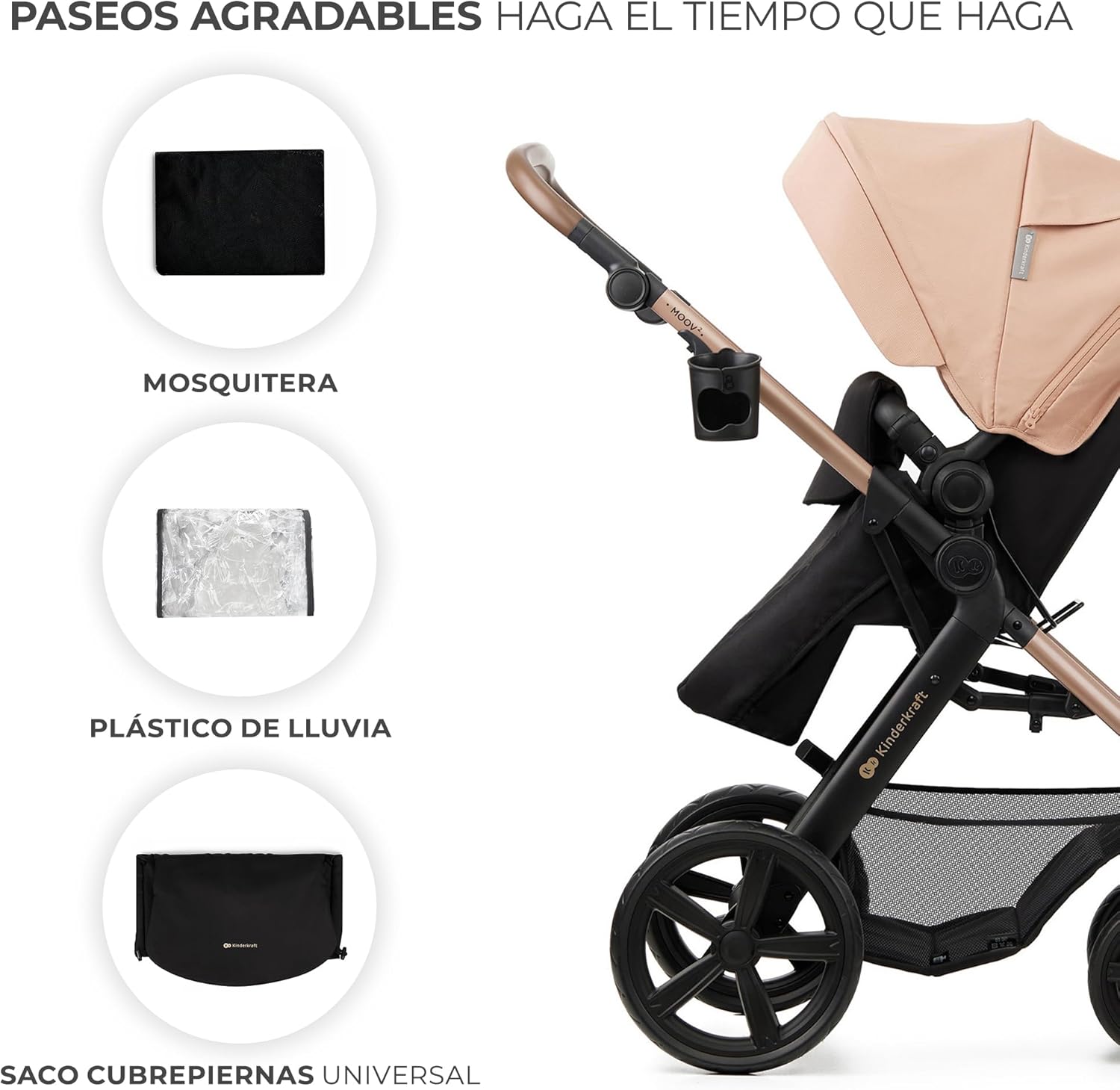 Kinderkraft MOOV2 Silla de Coche 3 en 1, EVA, Mink PRO I-Size, Sistema de Viaje, Cochecito para Bebé, Silla de Paseo, Plegable, para Recién Nacido, Desde el Nacimiento hasta los 3 Años, Gris