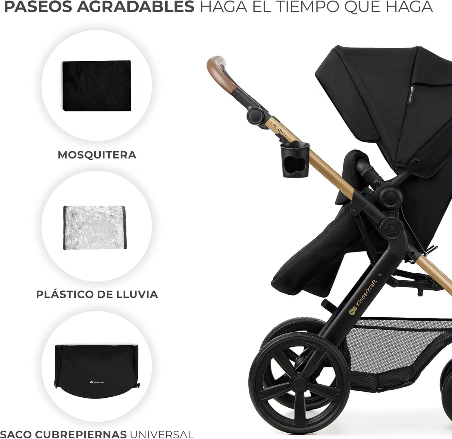 Kinderkraft MOOV2 Silla de Coche 3 en 1, EVA, Mink PRO I-Size, Sistema de Viaje, Cochecito para Bebé, Silla de Paseo, Plegable, para Recién Nacido, Desde el Nacimiento hasta los 3 Años, Gris