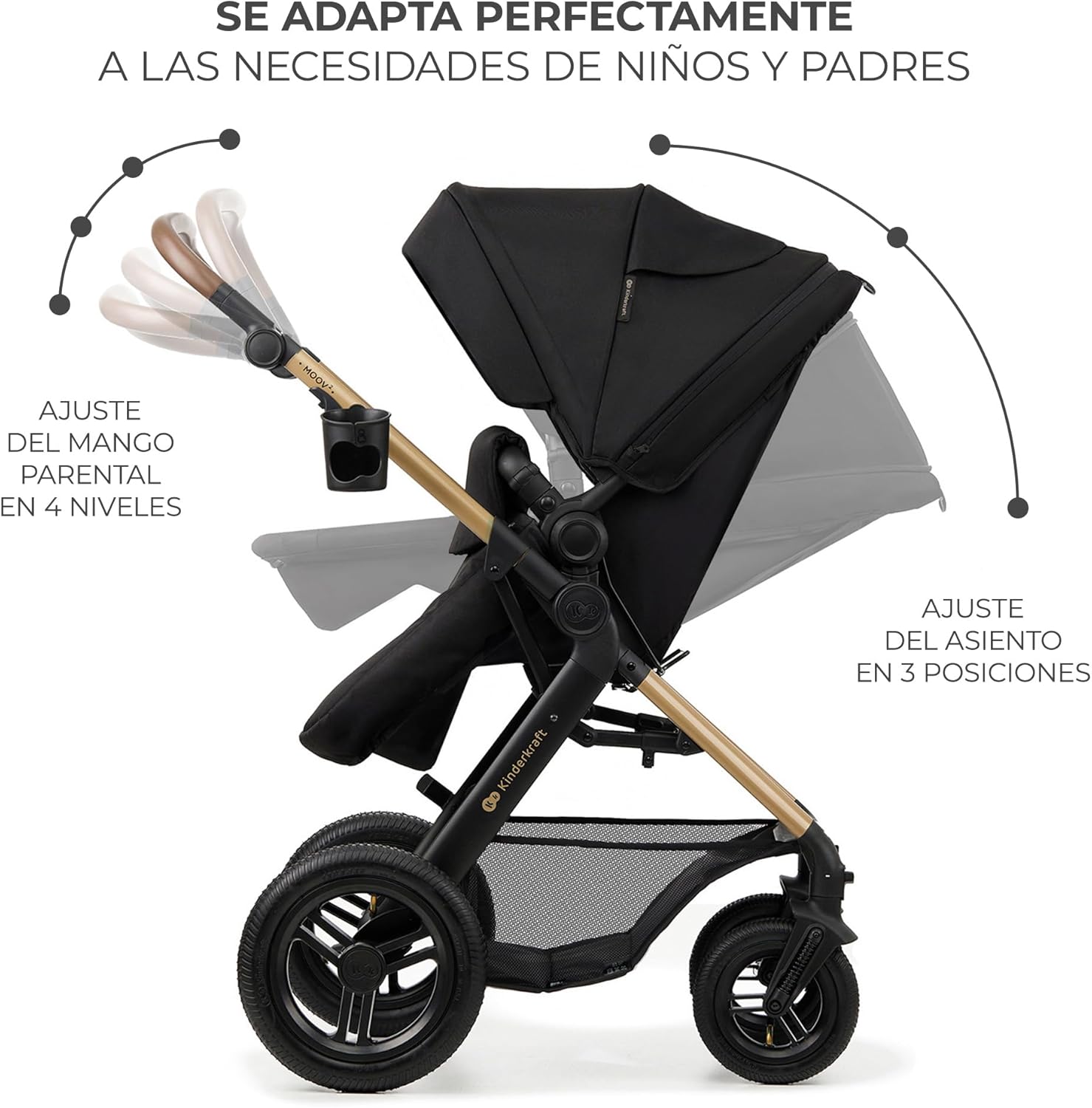 Kinderkraft MOOV2 Silla de Coche 3 en 1, EVA, Mink PRO I-Size, Sistema de Viaje, Cochecito para Bebé, Silla de Paseo, Plegable, para Recién Nacido, Desde el Nacimiento hasta los 3 Años, Gris