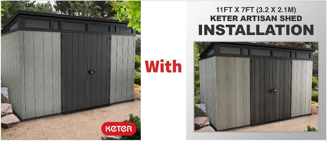 2025 Keter Artisan Cobertizo de Jardín 11 x 7 pies (3,4 x 2,1 m) – Solución Elegante y Robusta para Almacenamiento Exterior
