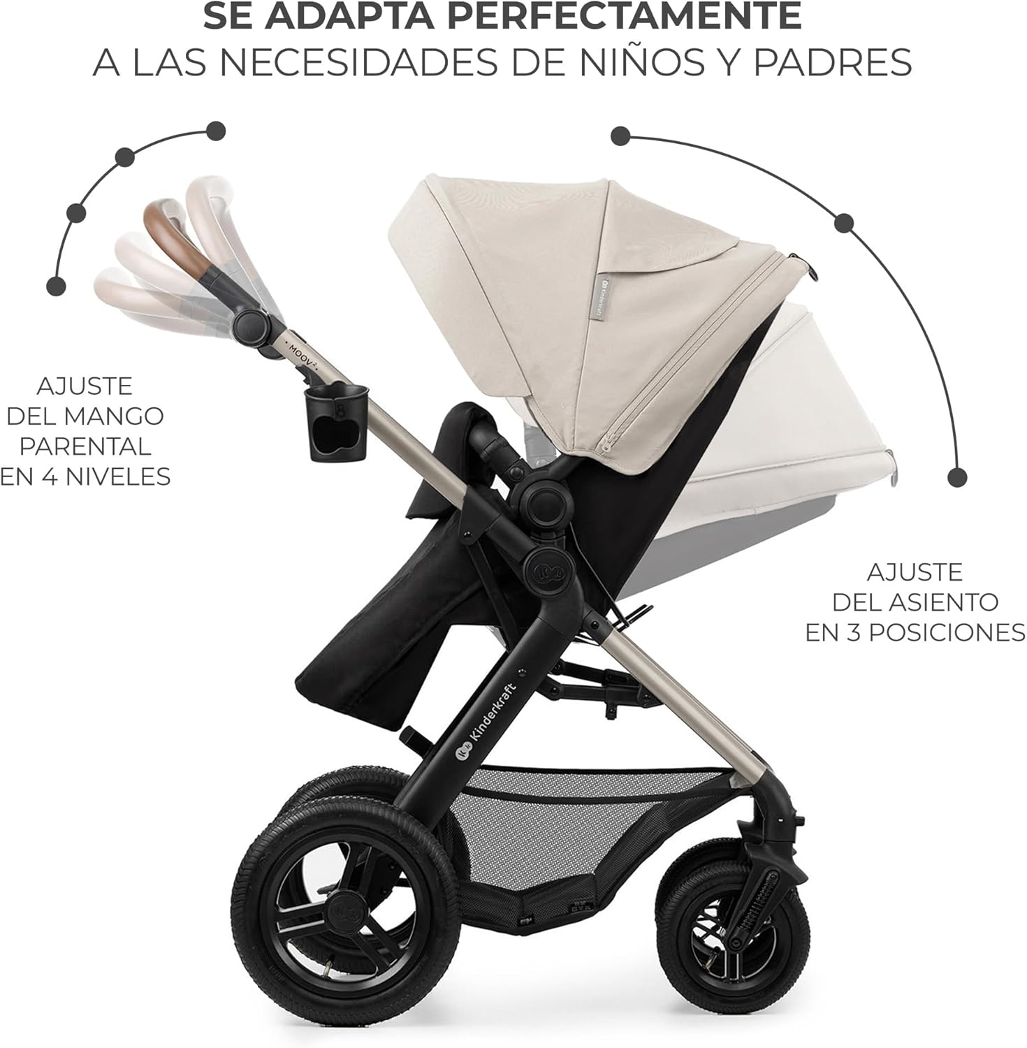 Kinderkraft MOOV2 Silla de Coche 3 en 1, EVA, Mink PRO I-Size, Sistema de Viaje, Cochecito para Bebé, Silla de Paseo, Plegable, para Recién Nacido, Desde el Nacimiento hasta los 3 Años, Gris