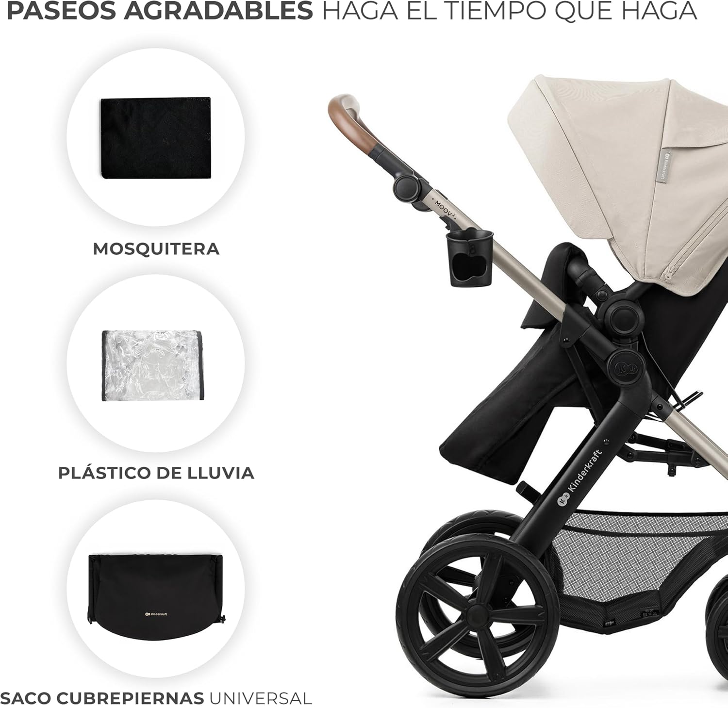 Kinderkraft MOOV2 Silla de Coche 3 en 1, EVA, Mink PRO I-Size, Sistema de Viaje, Cochecito para Bebé, Silla de Paseo, Plegable, para Recién Nacido, Desde el Nacimiento hasta los 3 Años, Gris