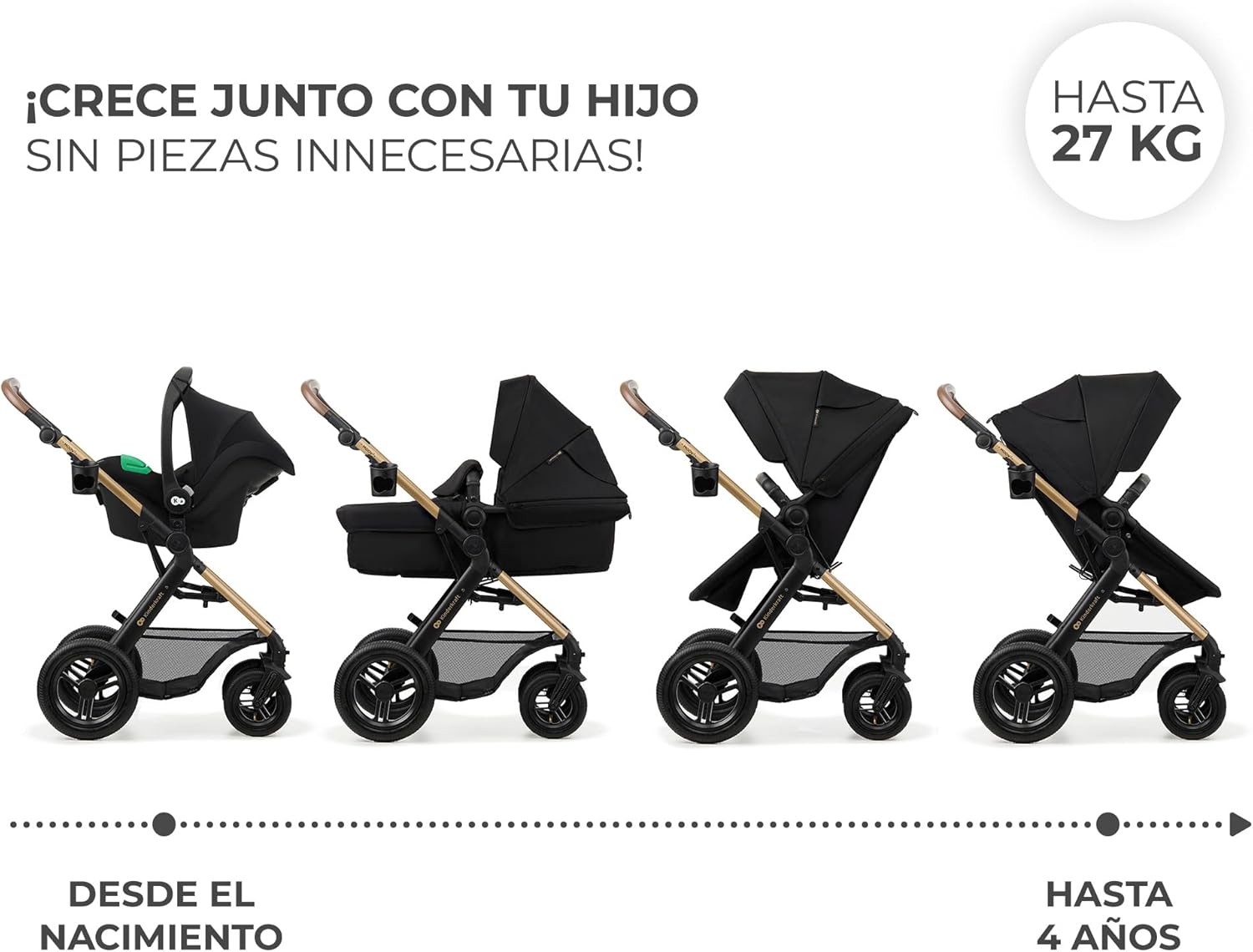 Kinderkraft MOOV2 Silla de Coche 3 en 1, EVA, Mink PRO I-Size, Sistema de Viaje, Cochecito para Bebé, Silla de Paseo, Plegable, para Recién Nacido, Desde el Nacimiento hasta los 3 Años, Gris