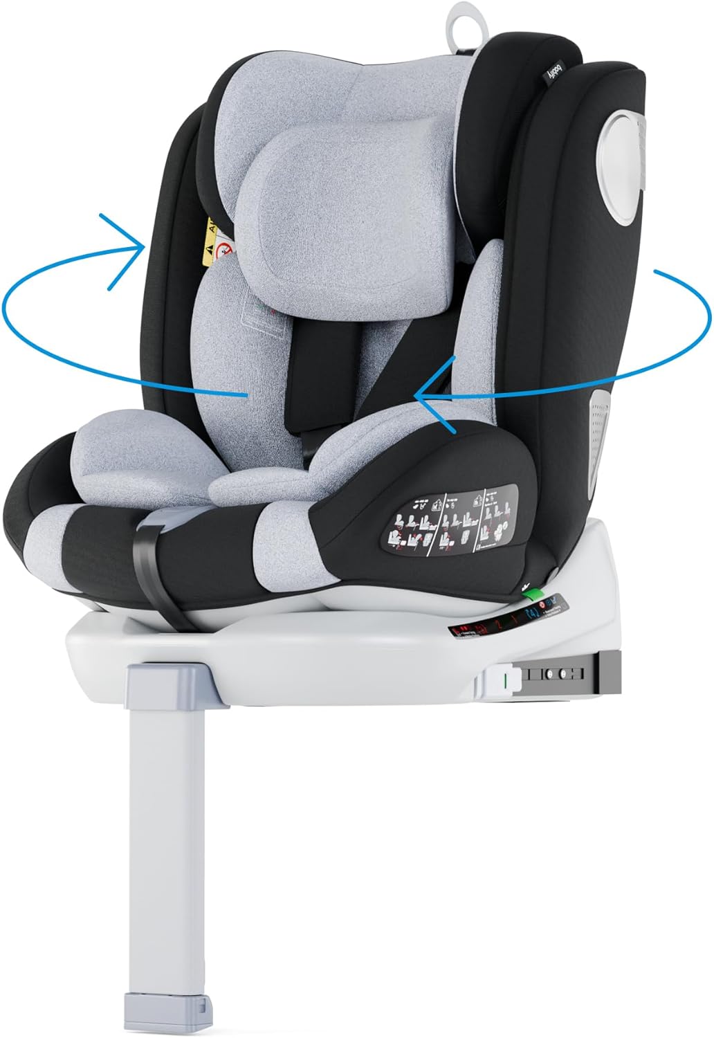Babify Onboard Silla de Coche Isofix para Bebés y Niños, 0 Meses - 12 Años, Apta Desde 40-150 cm, Ajustable 360º, Asiento Portátil y Seguro i-Size ECE R129 - Black edition