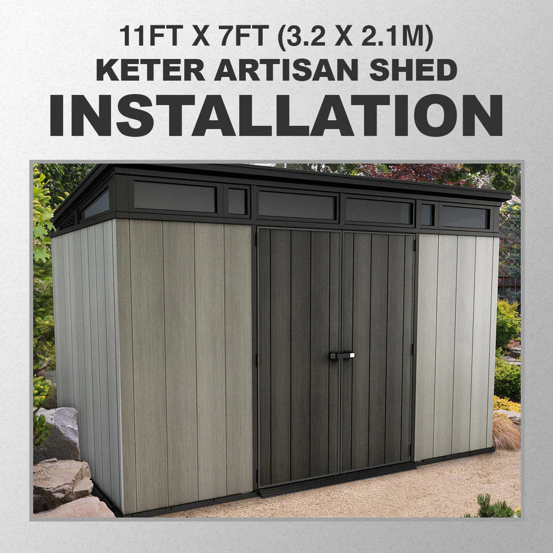2025 Keter Artisan Cobertizo de Jardín 11 x 7 pies (3,4 x 2,1 m) – Solución Elegante y Robusta para Almacenamiento Exterior