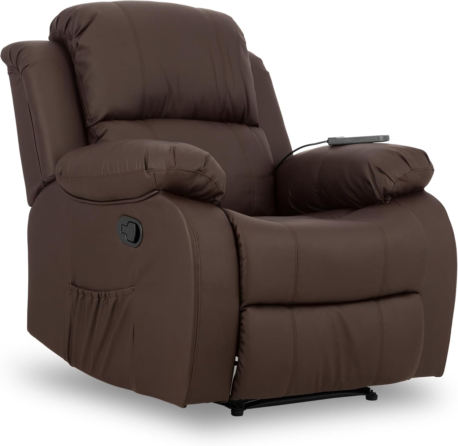 Don Descanso - Sillón Masaje Relax Calor Trevi Negro Reclinable 160º con 8 Motores Silenciosos, Calor Lumbar, Sist. Masaje 4 Zonas y Acabado en PU Anti-Cuarteo [Incluye Mando]. Ideal Gente Mayor