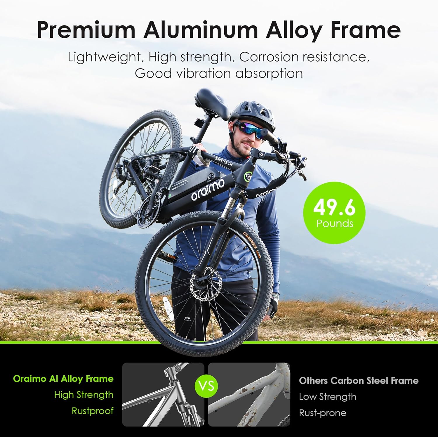 2025 Bicicleta eléctrica todoterreno para adultos Oraimo Monster 100 – Motor BAFANG 350W (pico 500W)