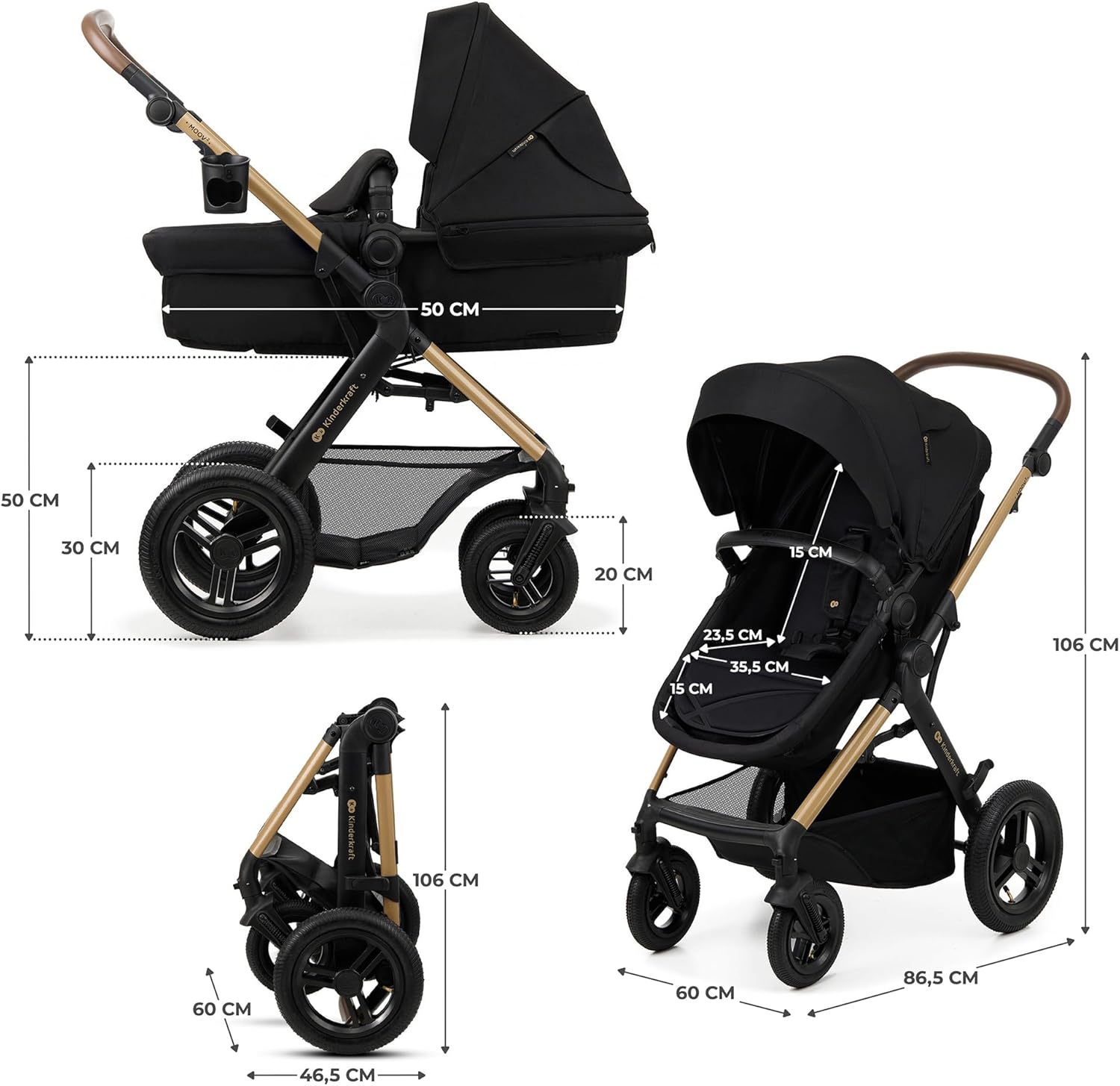 Kinderkraft MOOV2 Silla de Coche 3 en 1, EVA, Mink PRO I-Size, Sistema de Viaje, Cochecito para Bebé, Silla de Paseo, Plegable, para Recién Nacido, Desde el Nacimiento hasta los 3 Años, Gris