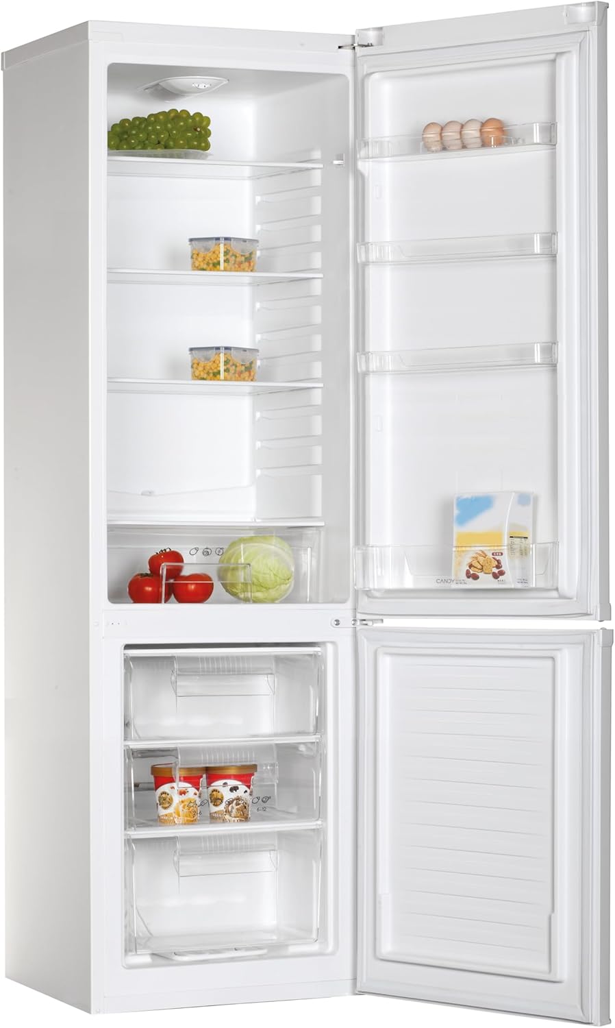 Candy CCG1S 518EW - Frigorífico Combi, Ancho 55cm, Altura 1,80m, 252L, Cajón Verdulero, Control Mecánico de la temperatura, Iluminación LED, Puerta Reversible, 41DB, Blanco