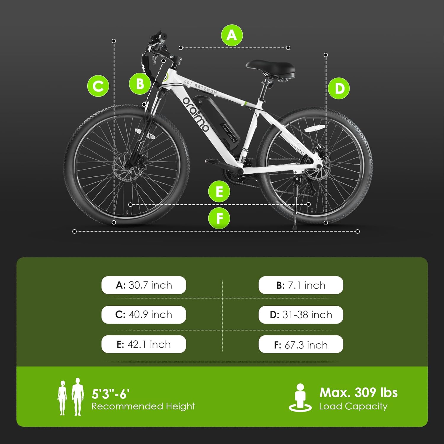 2025 Bicicleta eléctrica todoterreno para adultos Oraimo Monster 100 – Motor BAFANG 350W (pico 500W)