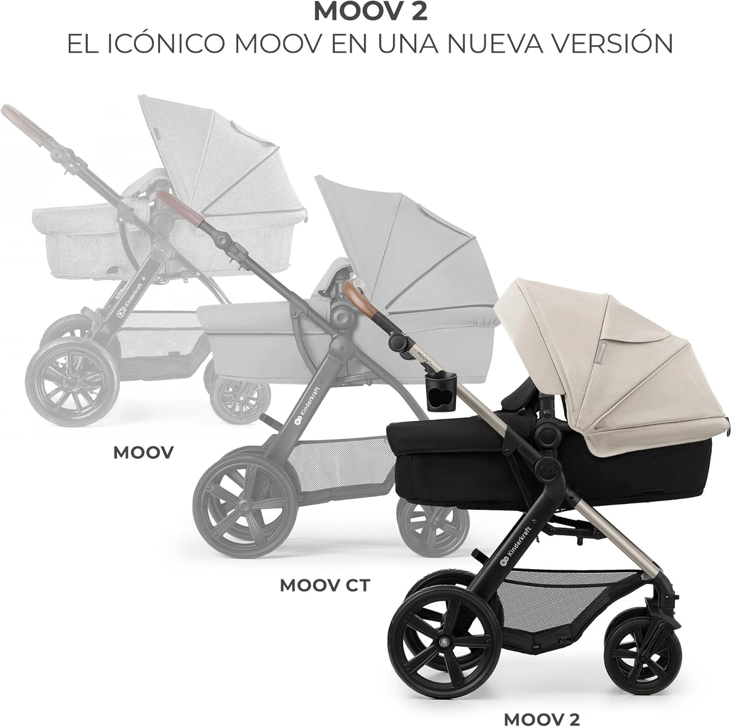Kinderkraft MOOV2 Silla de Coche 3 en 1, EVA, Mink PRO I-Size, Sistema de Viaje, Cochecito para Bebé, Silla de Paseo, Plegable, para Recién Nacido, Desde el Nacimiento hasta los 3 Años, Gris